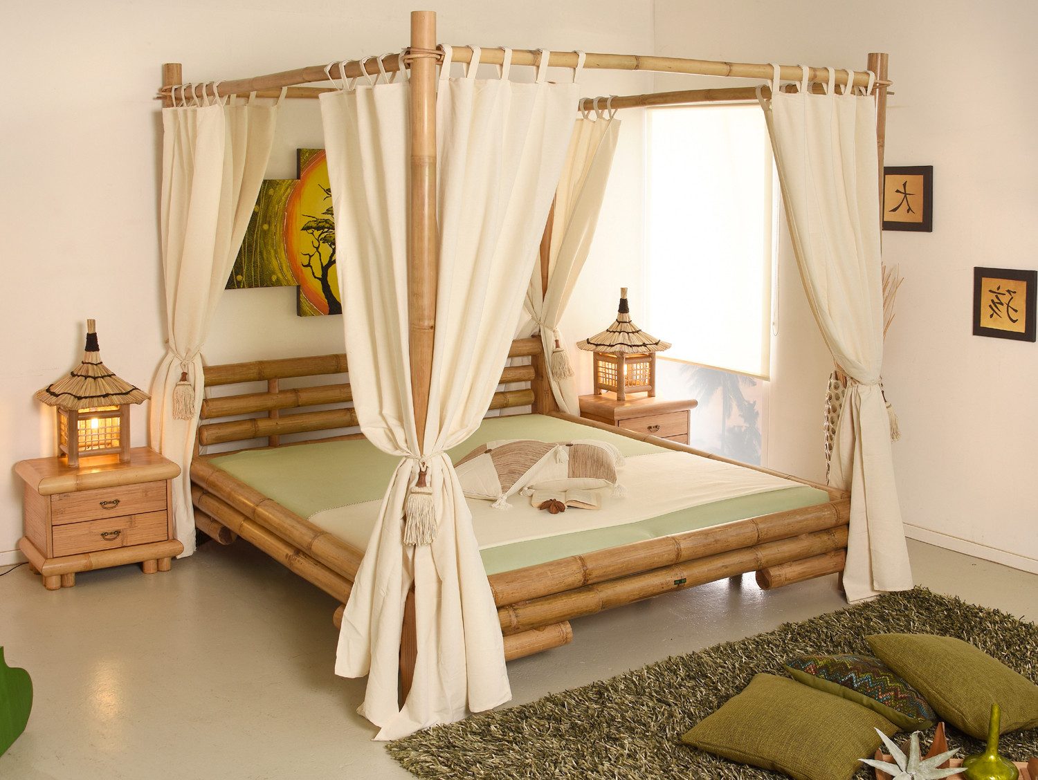 Bambus-Lounge Himmelbett Koh Tao Bambusbett Bettgestell Bettrahmen Schlafzimmer Rattanbett