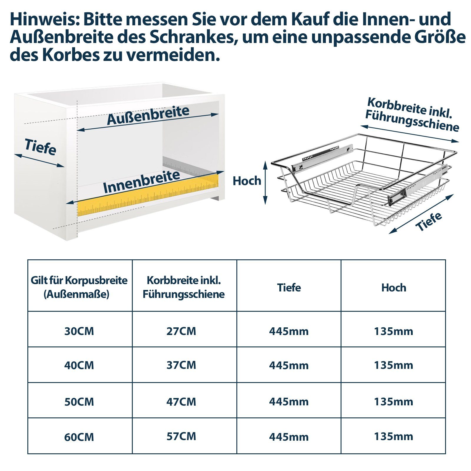 Clanmacy Küchenschublade 2/4/6x Teleskopschublade Schublade Schrankauszug 30-60cm