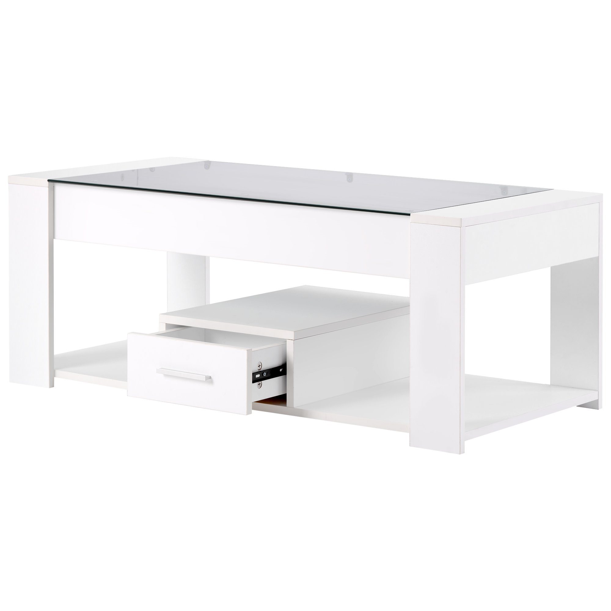 Couchtisch, mit Schublade und Ablageboden, Tischplatte aus Glas, 100 x 50 x 40cm
