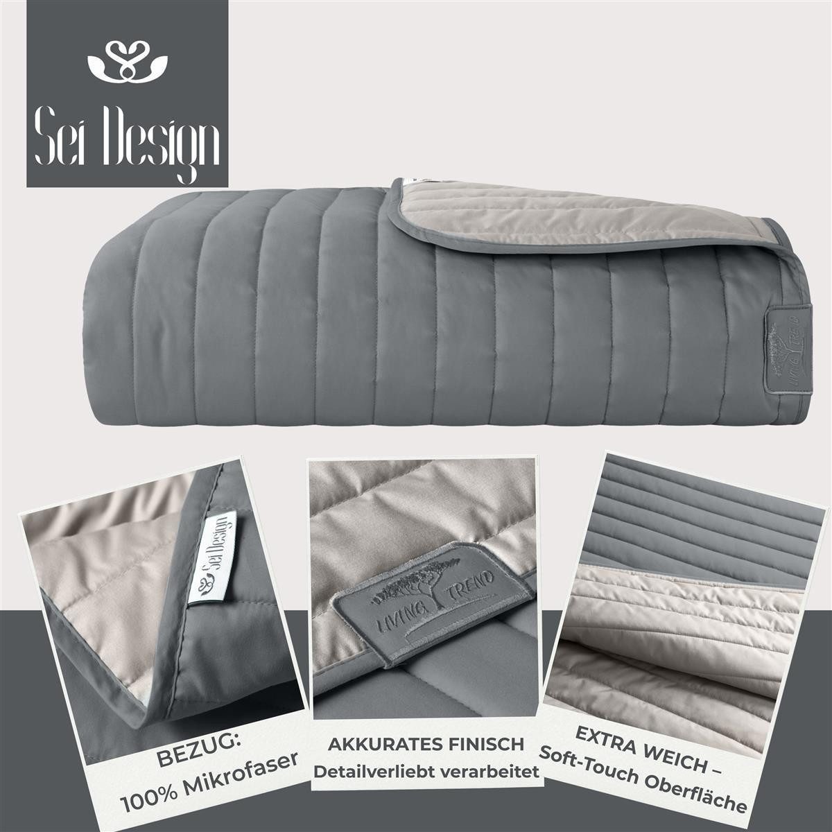 SEI Design Bettüberwurf Tagesdecke Überwurf für Bett Sofa - Liniensteppung – Wendedecke, Wendedecke Bettüberwurf
