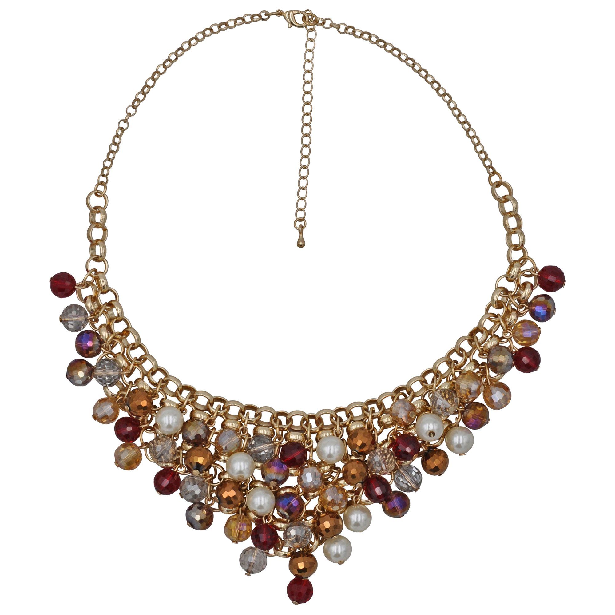 Steuer Collierkettchen Metall gold farben Perlen Zierde topaz/rot/weiß/braun