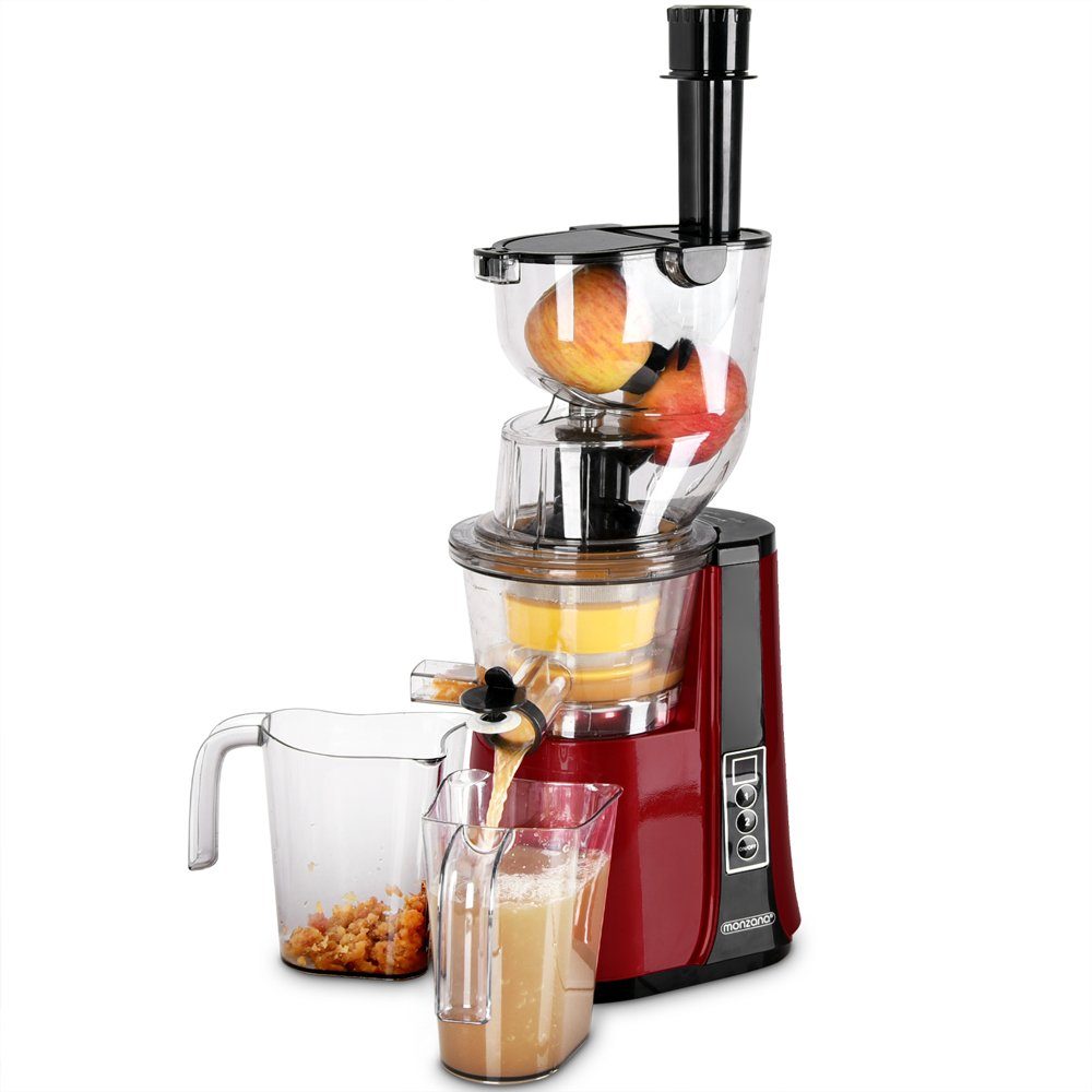 monzana Entsafter, 500 W, Slow Juicer inkl. 2 Behälter 81 mm Öffnung 2 Stufen Rücklauffunktion