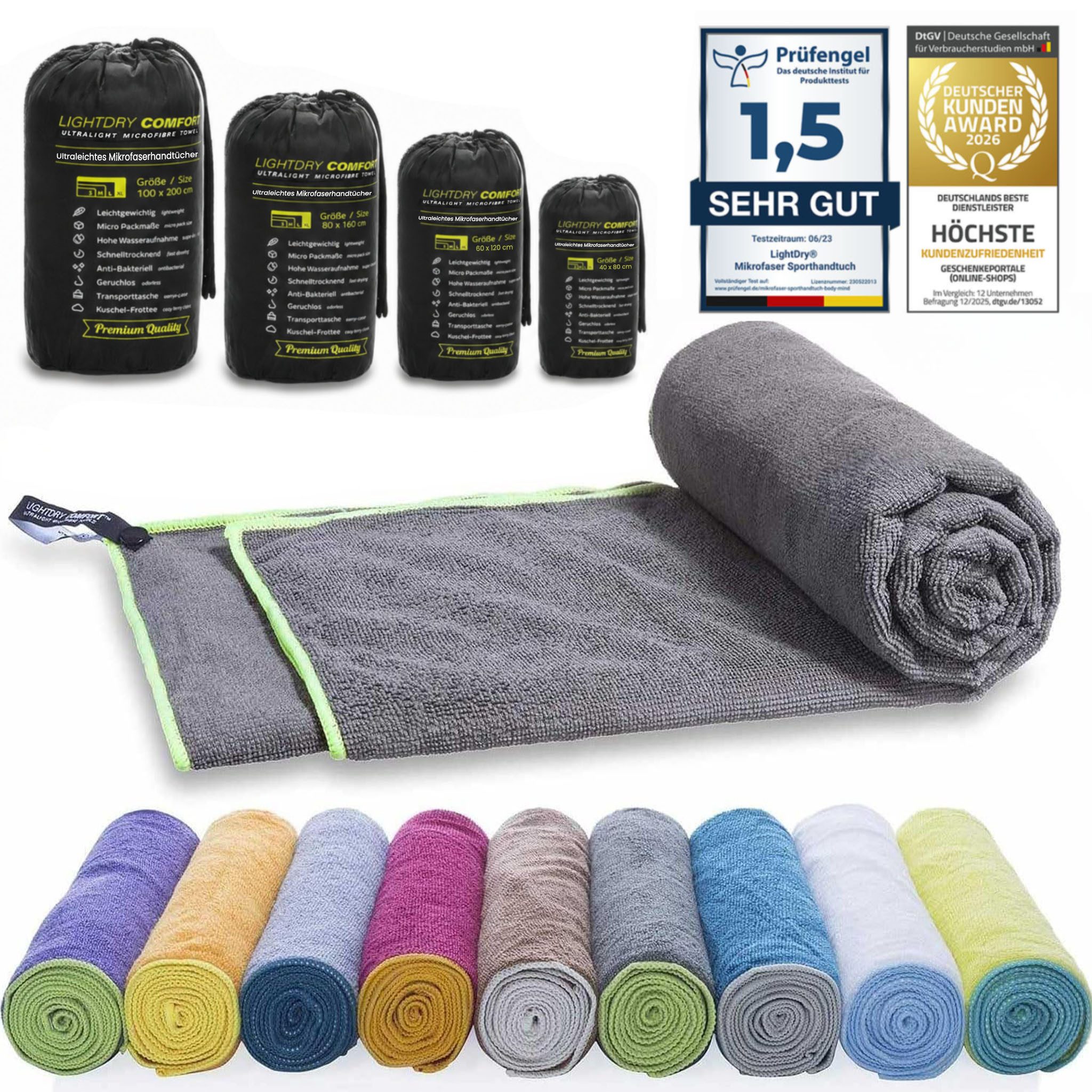 LightDry Reisehandtuch LightDry Reisehandtuch – Leichtes Mikrofaser-Sport und Strandhandtuch, Sport, Strand & Badehandtuch