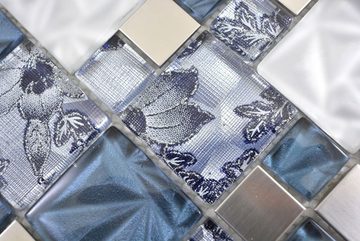 Mosani Mosaikfliesen Glasmosaik Mosaikfliesen Stahl grau anthrazit blau Wand Küche Bad