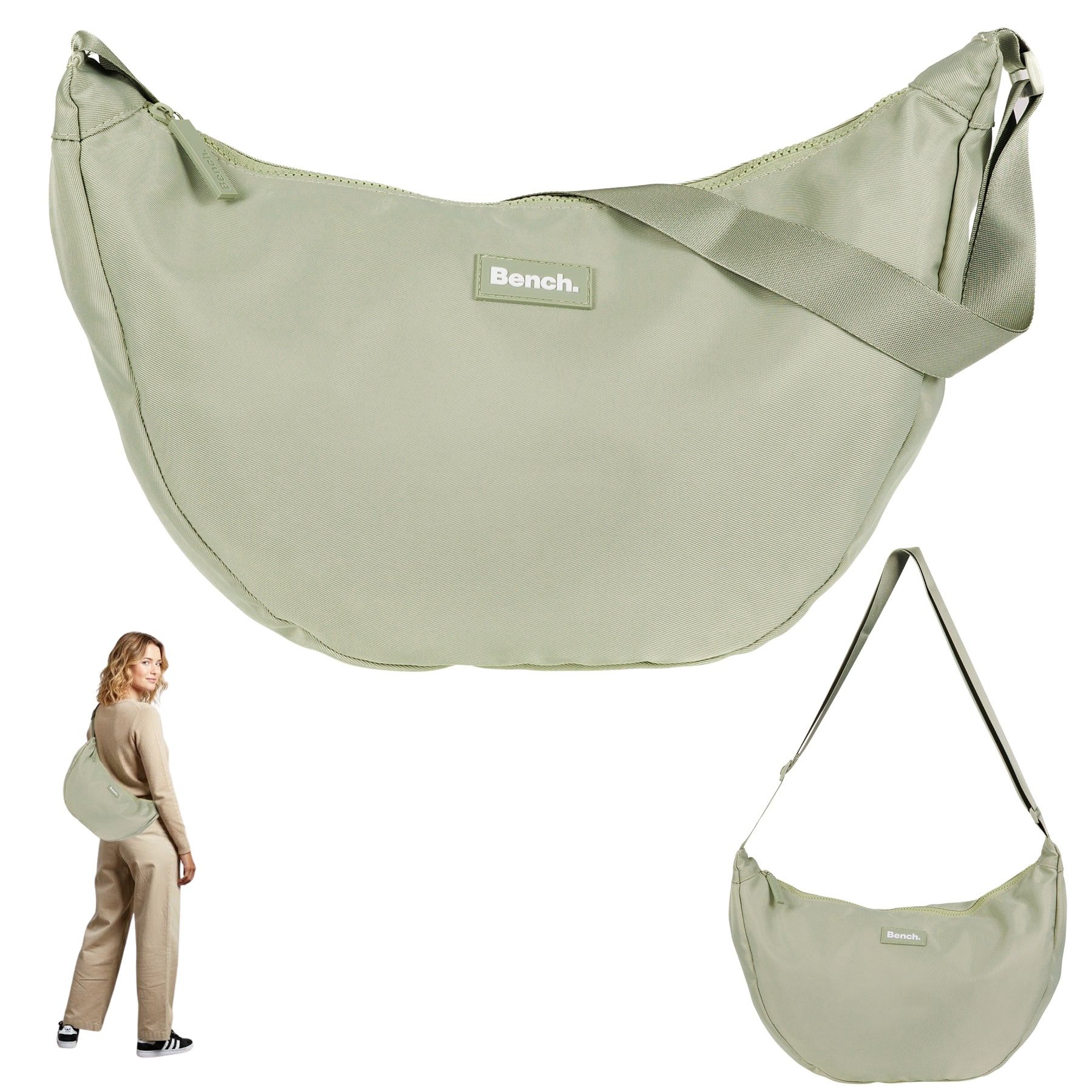 Bench. Handtasche Crossbag Moon Bag Form Slingbag Schultertasche, Damentasche Damen Freizeittasche Sichel Mond Form 64216 + Etui