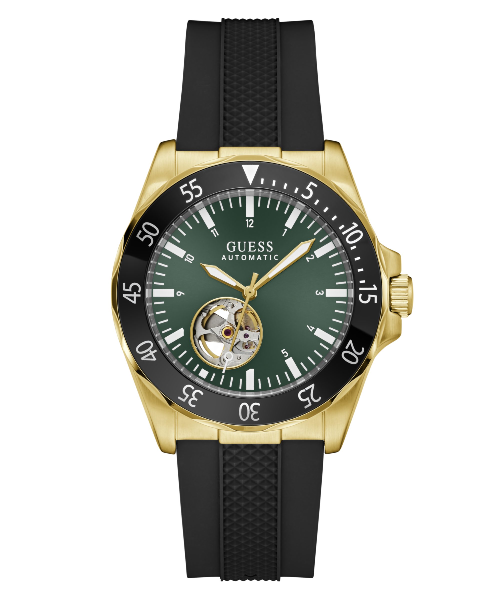 Guess Automatikuhr CLIFF GW1131G2, Armbanduhr, Herrenuhr, Mechanische Uhr, Silikonarmband, analog
