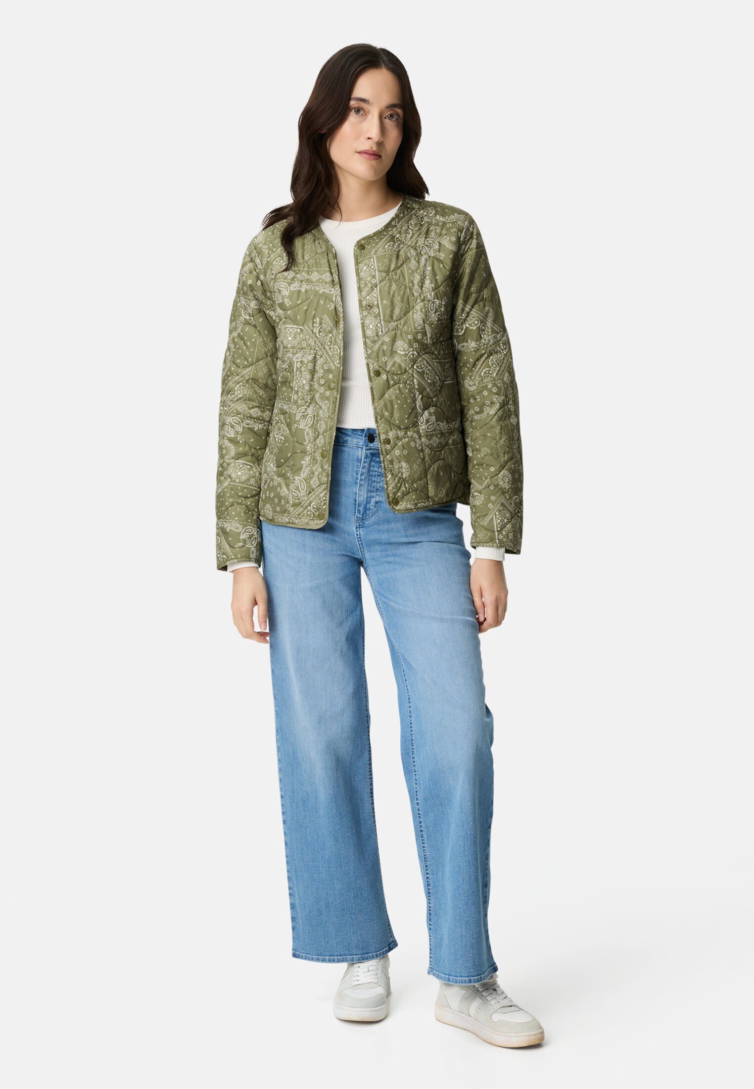 camel active Blouson mit Druckknopfleiste Langarm Rundhals Markenlabel