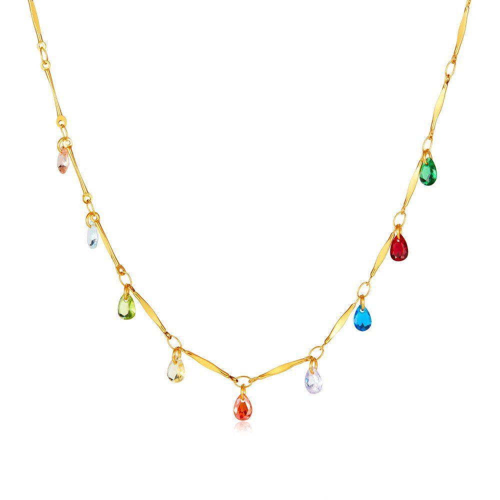 Invanter Collierkettchen Halskette Damenschmuck Quaste bunter Kristallstein, Weihnachtsgeschenke für Frauen , inkl Geschenktasche