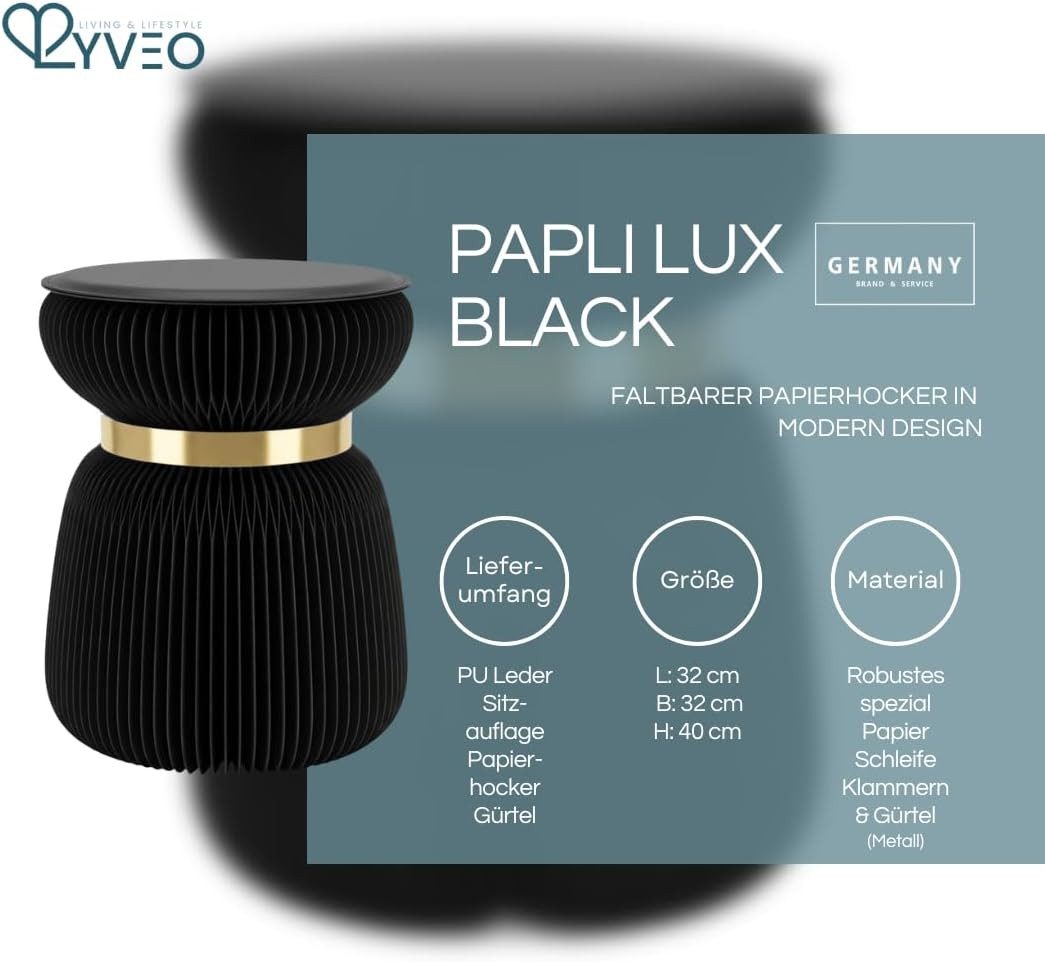 Lyveo Tritthocker Papierhocker Klapphocker faltbar 36x42cm Klappstuhl Beistelltisch, moderner Barhocker Klavierhocker rund