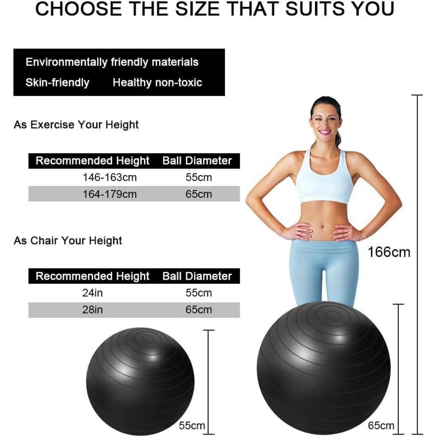 LuxusKollektion Gymnastikball Gymnastikball mit Fußpumpe 65cm Schwarz