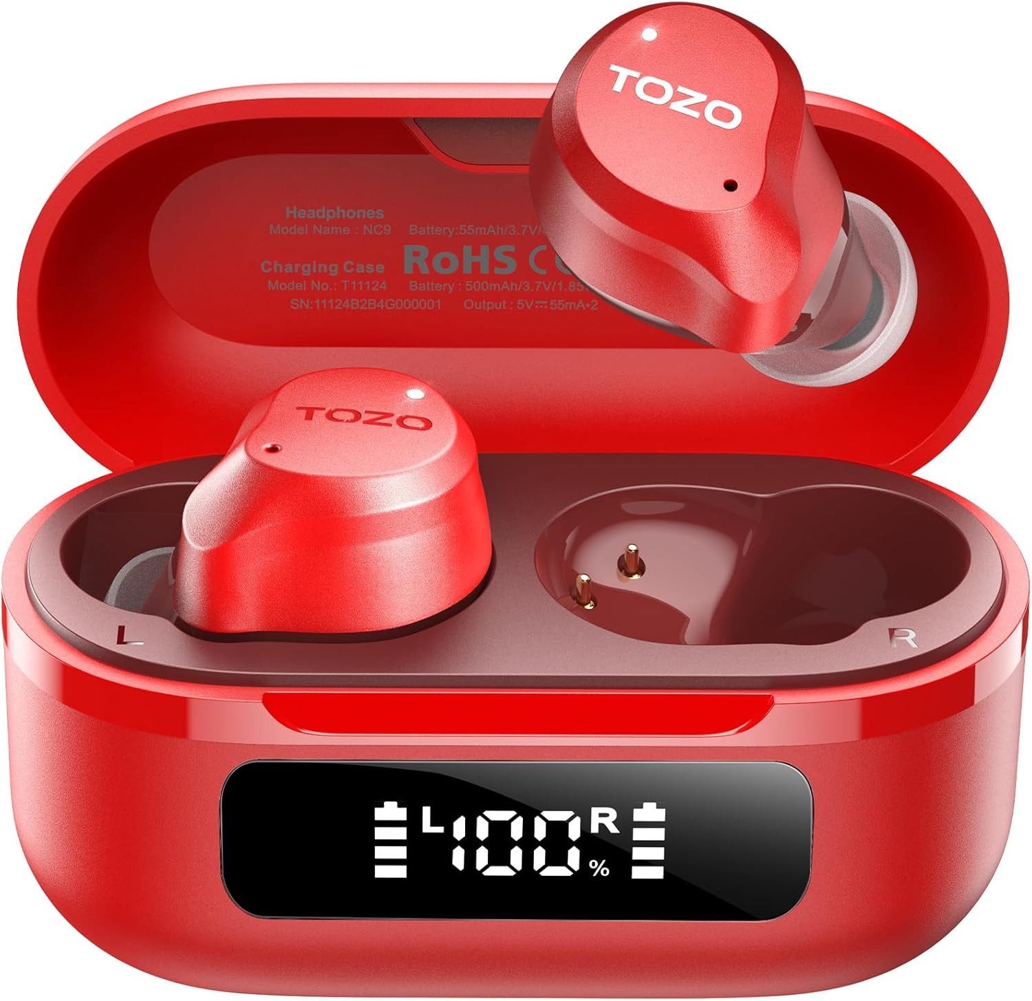 TOZO Bluetooth ANC 45dB Noise Cancelling, 60h Akku, IPX8 In-Ear-Kopfhörer (Bis zu 60 Stunden Akkulaufzeit mit praktischem Ladecase ermöglichen lange Nutzung ohne häufiges Aufladen unterwegs, Kabellose Audio mit 6 Mikrofonen ENC, Tiefbass, App EQ Modi)