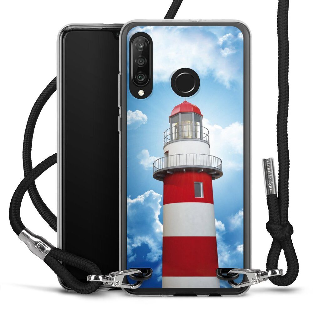 DeinDesign Handyhülle Leuchtturm Wolke Himmel Leuchtturm, Huawei P30 Lite Premium Handykette Hülle mit Band Case zum Umhängen