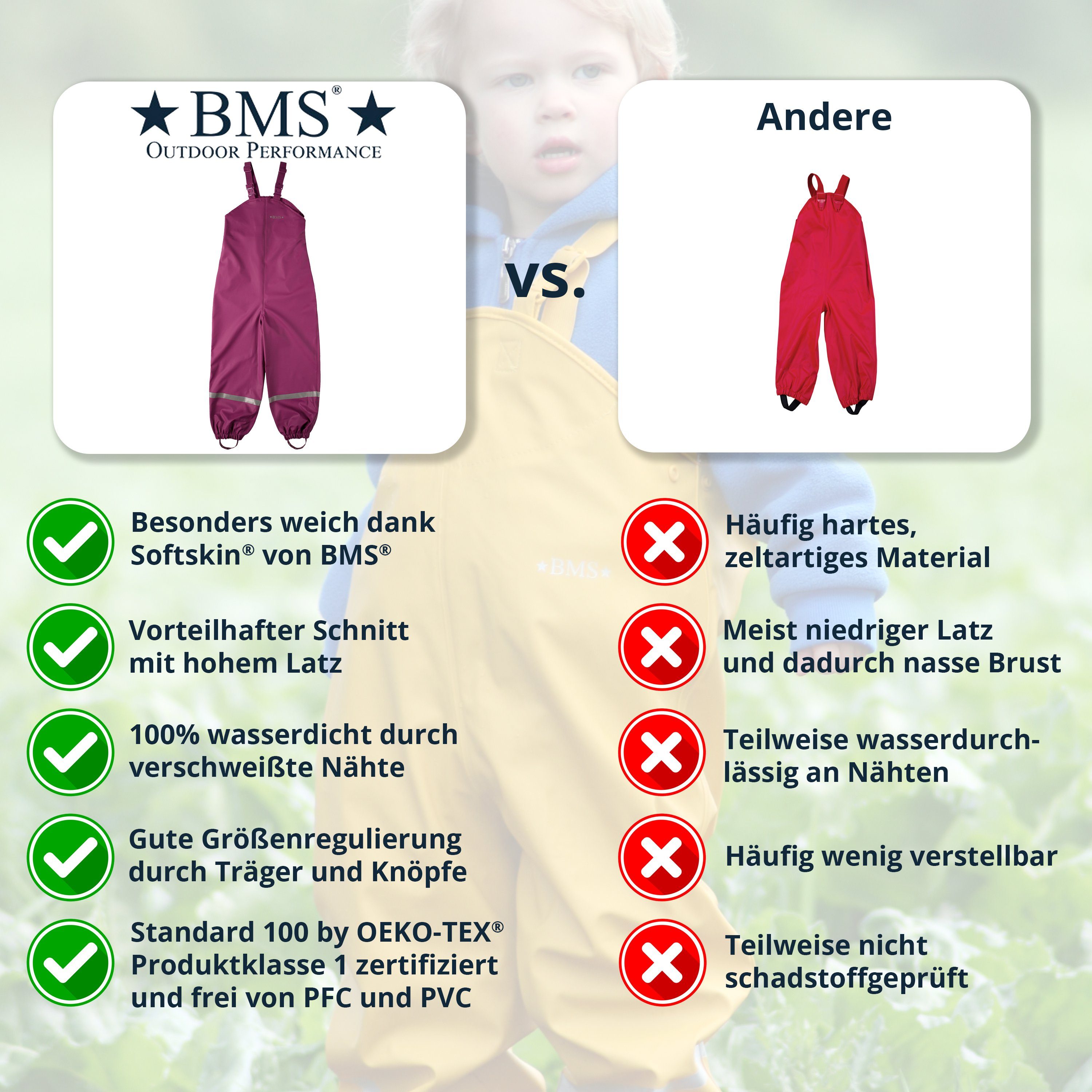 BMS Regen- und Matschlatzhose Räuberwald 100% wasserdichte Regenlatzhose OekoTex zertifiziert – Bild 5 von 5