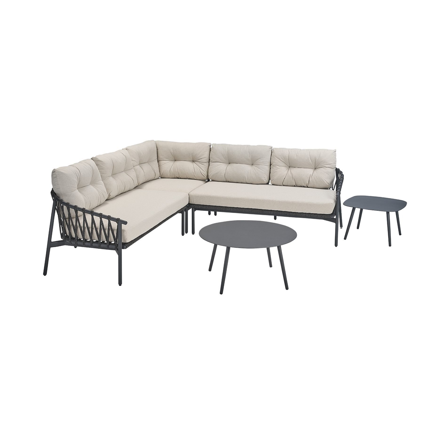 CASA DOMA Gartenlounge-Set Lucca/Rapello, Loungegruppe, Outdoor-Set, (modulare Ecklounge, 5-tlg., inkl. 2 Tische), Rope-Design, Aluminium Anthrazit, Sunproof® Olefin