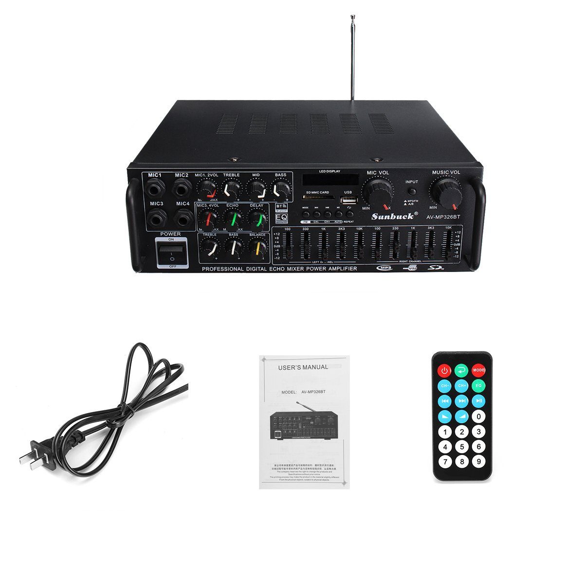 Insma Audioverstärker (2000W mit Fernbedienung 2-Kanal FM für Heimauto) – Bild 5 von 5