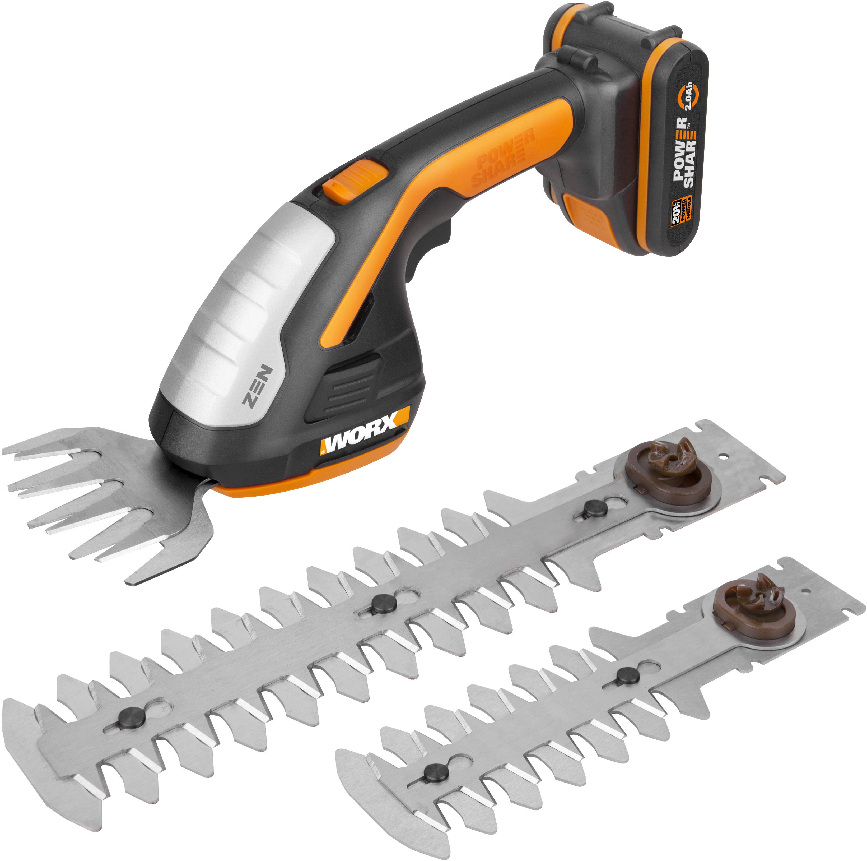 Worx Akku-Gras- und Strauchscherenset WG801E, 3-in-1, inkl. Akku und Ladegerät