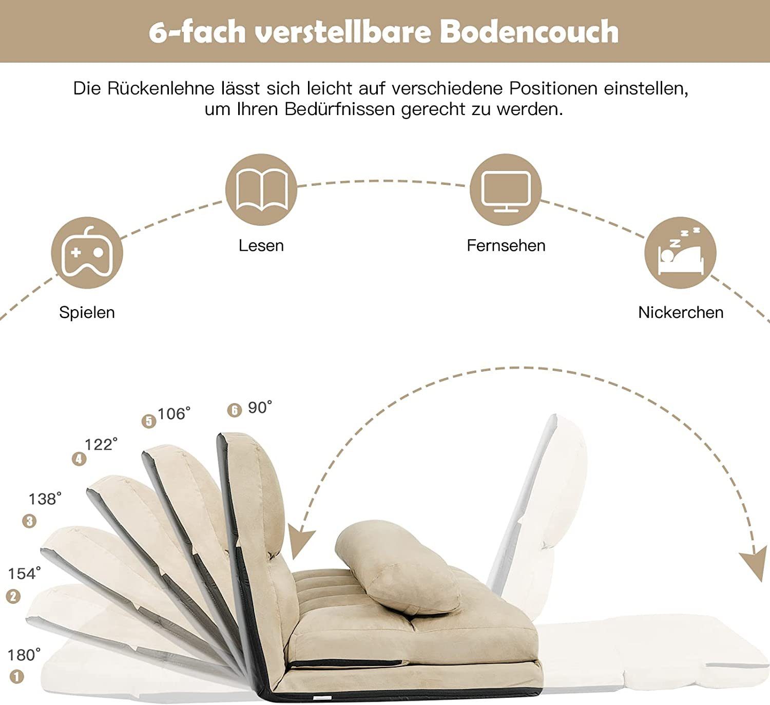 KOMFOTTEU Sofa 2 Sitzer Bodensofa, mit günstig online kaufen