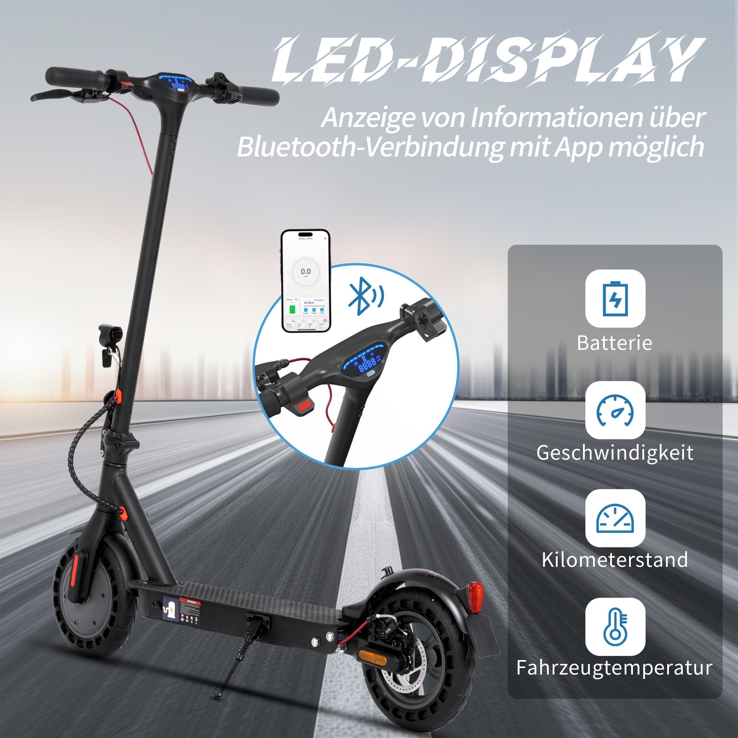 ZWHEEL E-Scooter 10'' mit Straßenzulassung, klappbarer E-roller, APP, Stoßdämpfer, 50km, 500 W, 20 km/h, (mit ABE, 10'' pannensicherer Vollgummireifen), Elektroroller, E-ABS+Scheibenbremse, max.120kg, klappbar, ab 14 Jahre