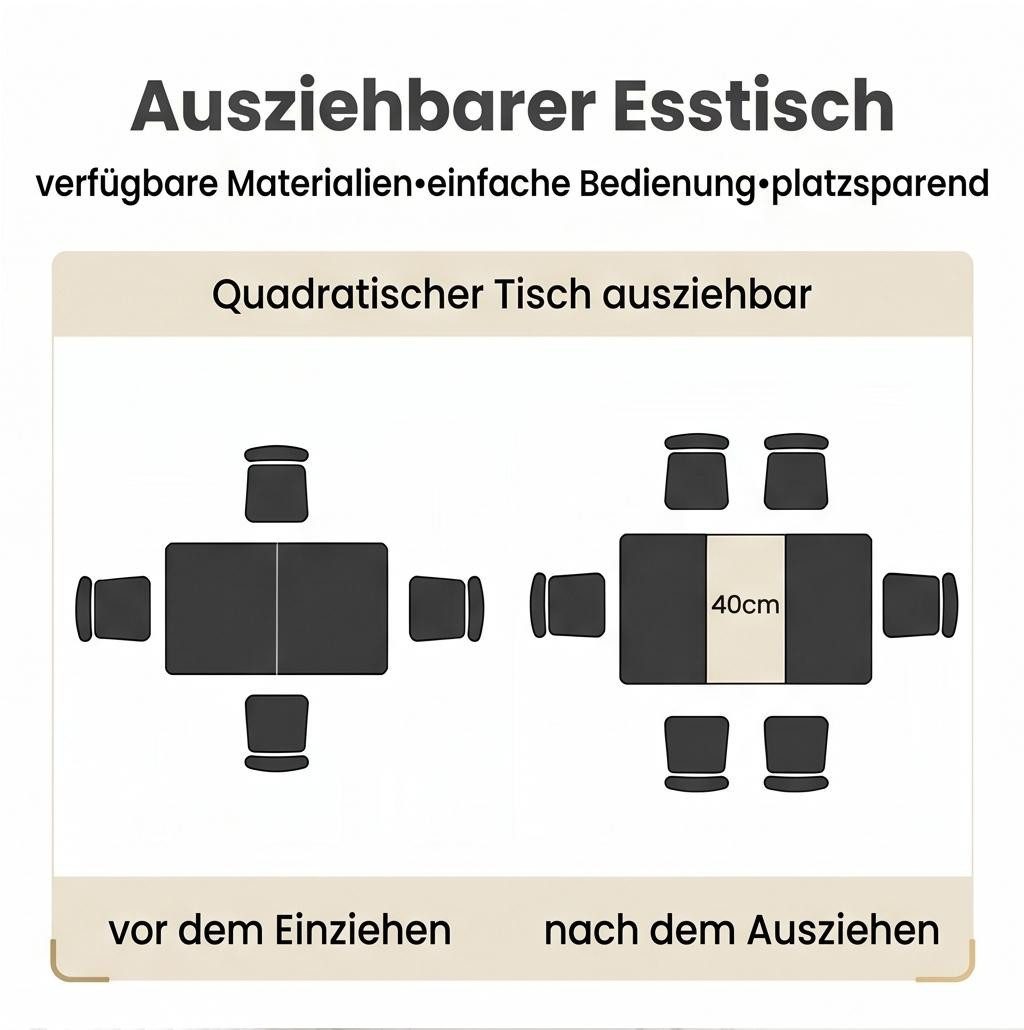 Jiexi Essgruppe Tisch-und Stuhlset, Ausziehbarer Esstisch (130–170 cm) mit 4-6 Stühlen – Bild 5 von 5