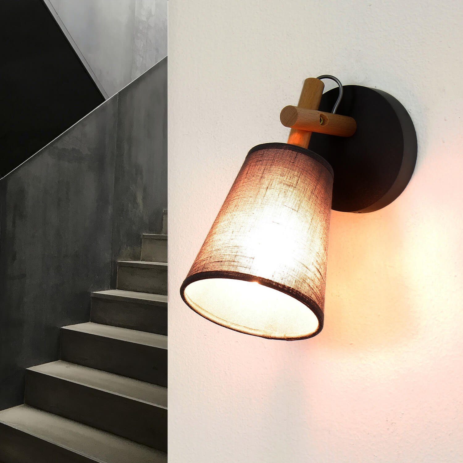 VAIO, Stoff Wohnzimmer ohne Licht-Erlebnisse skandinavisch Holz Wandleuchte Wandlampe Grau Lampe Leuchtmittel,