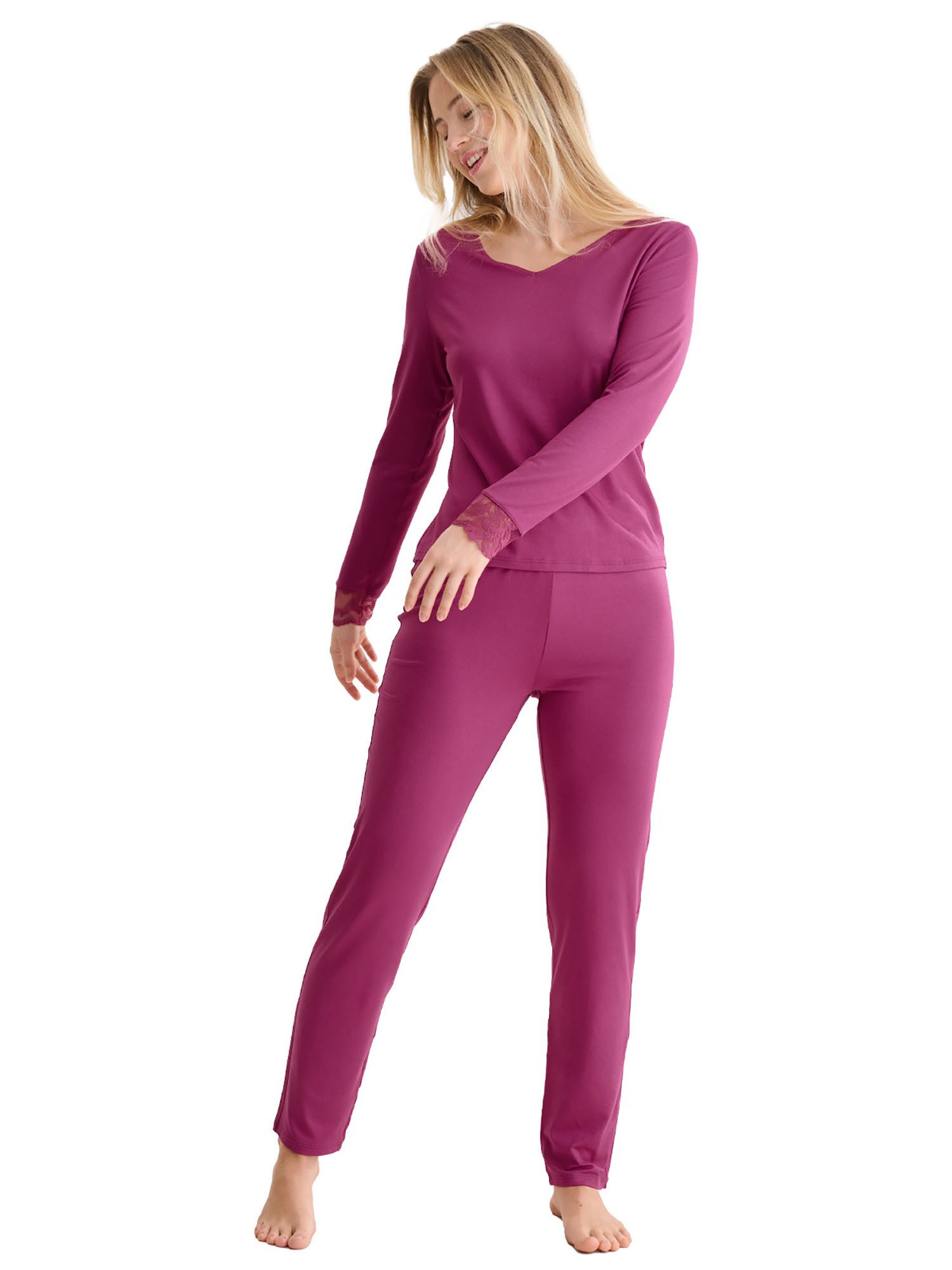 Pyjama Damen Pyjama Set lange Hose, Shirt langarm Ruth
