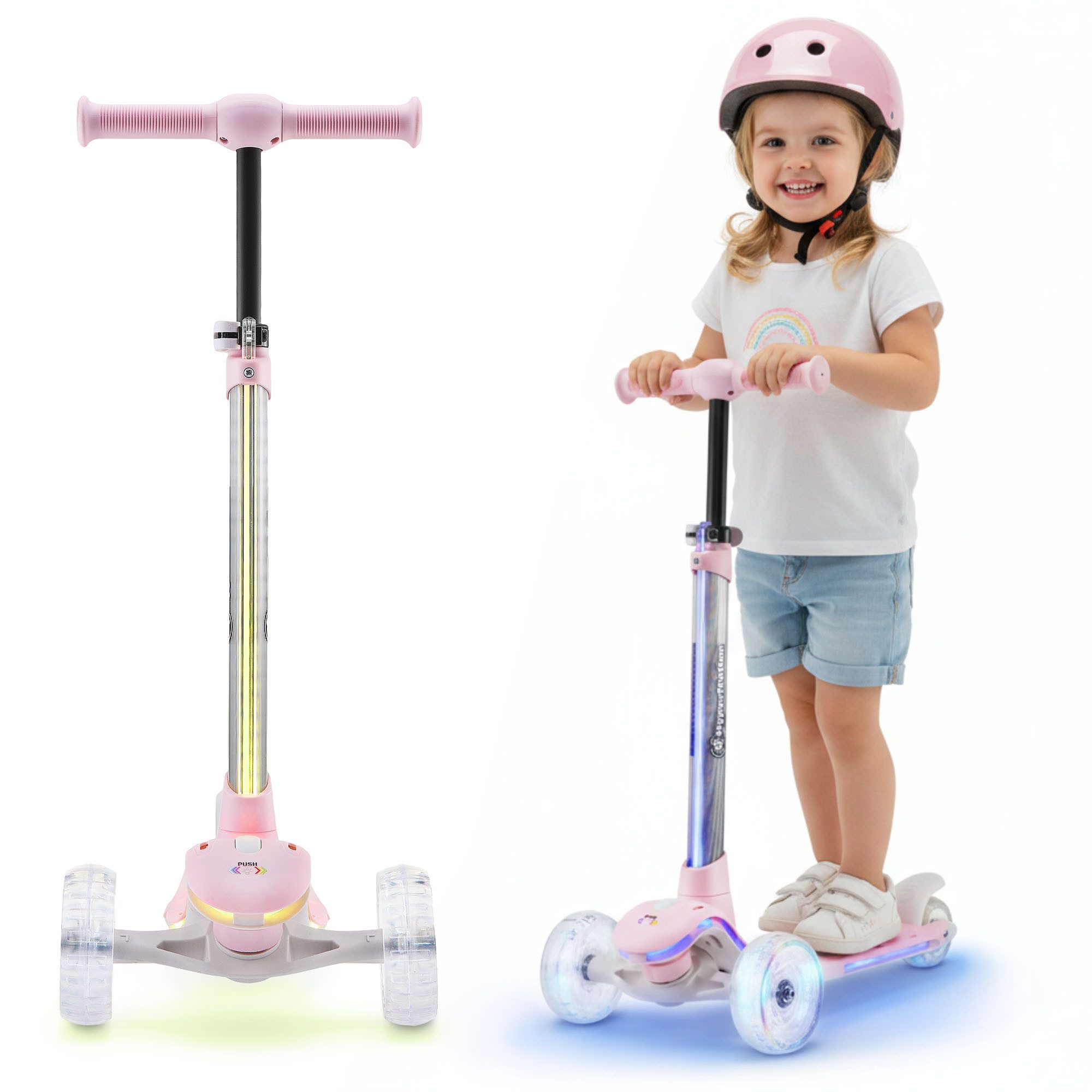 HyperMotion Dreiradscooter Kinder LED-RGB Scooter BECKY – 3-Rad Balance Scooter, höhenverstellbar, 0 km/h