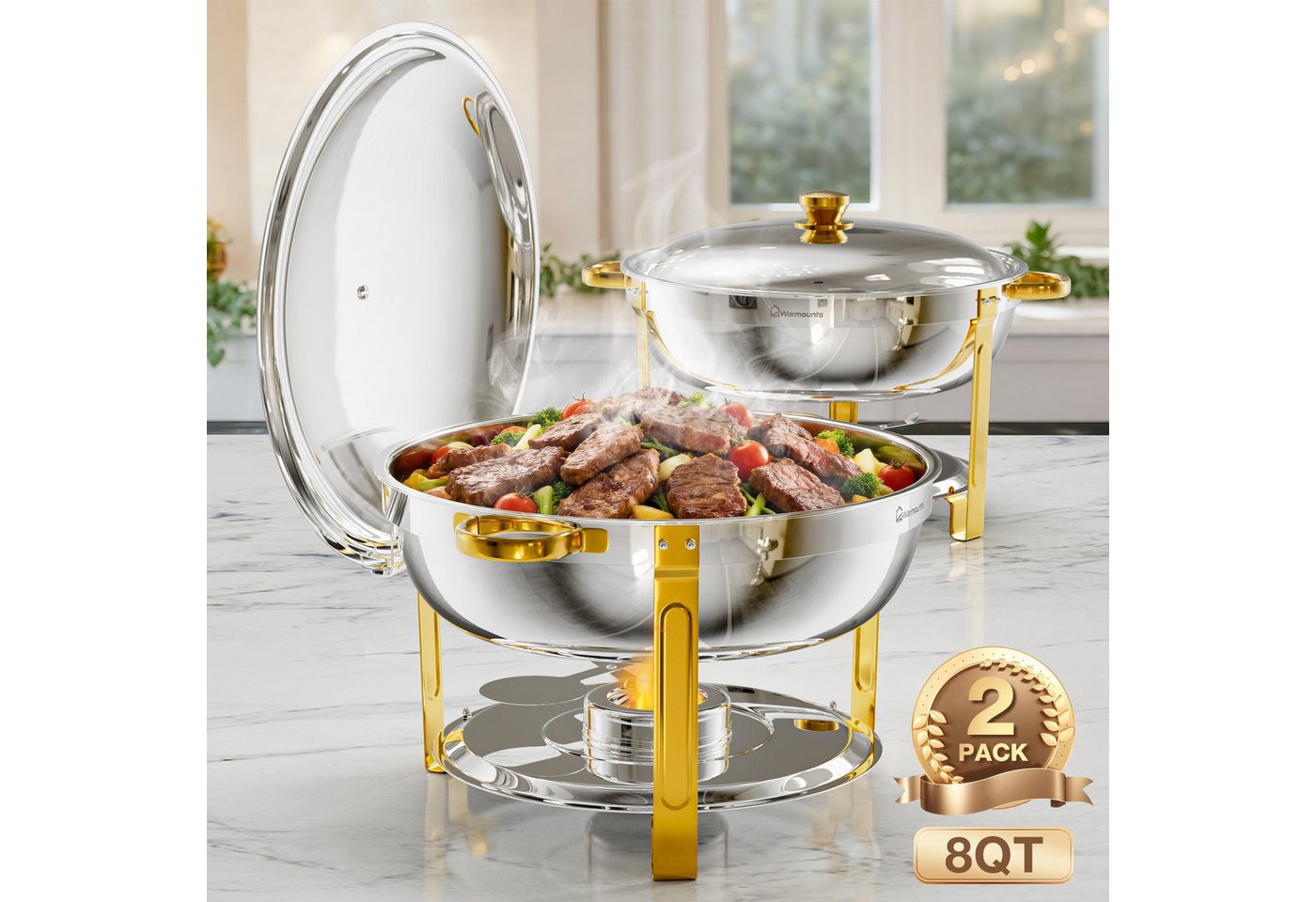 Warmounts Speisenwärmer 7,6L Buffetwärmer, (2-tlg., 8QT Buffet Warmhalter Set), mit Deckelhalter für Catering, Hochzeit, Party