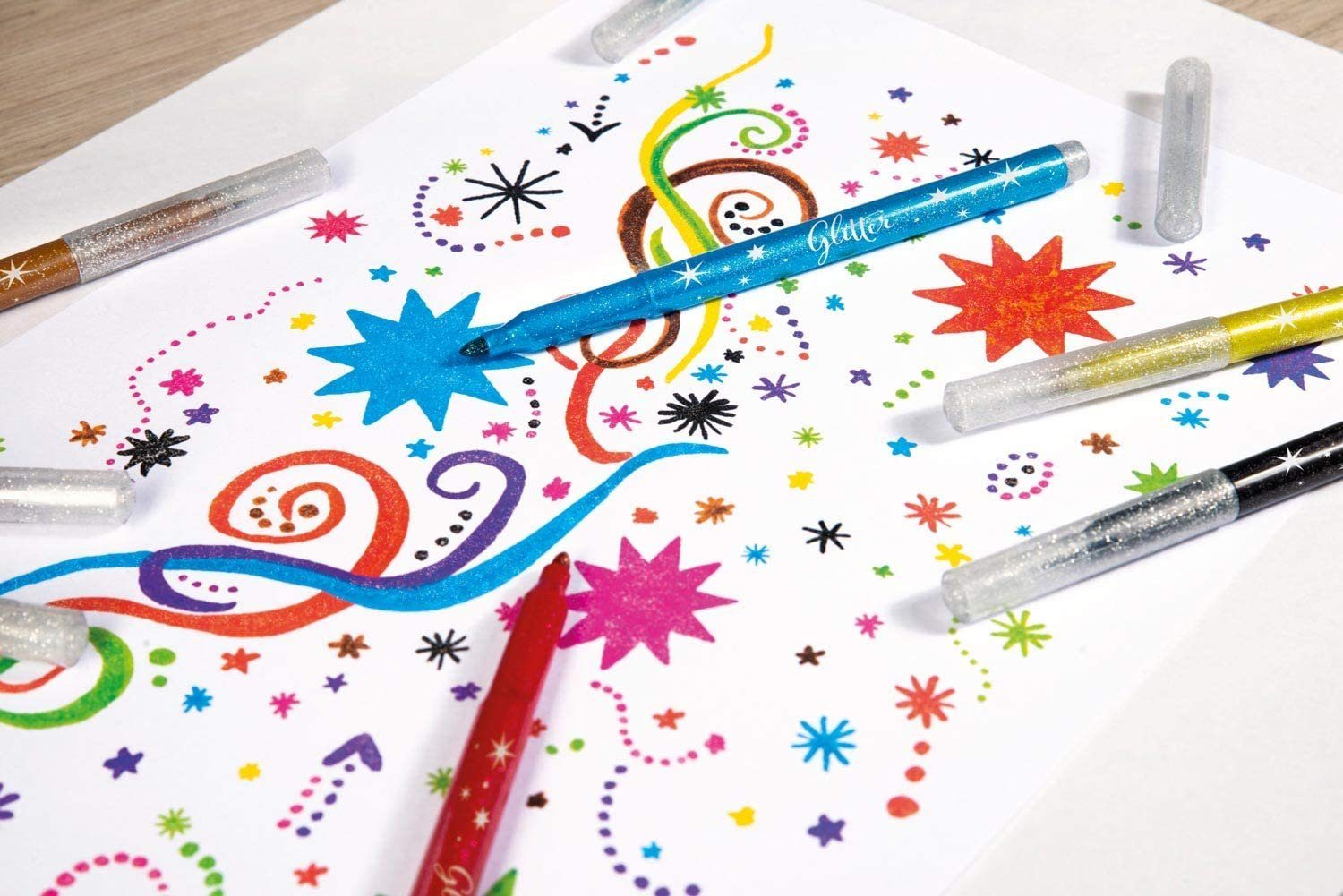 Eberhard Faber Filzstift Glitzer Filzstifte Fasermaler in Aufbewahrungsbox, (16-tlg), Ideal zum Schulanfang