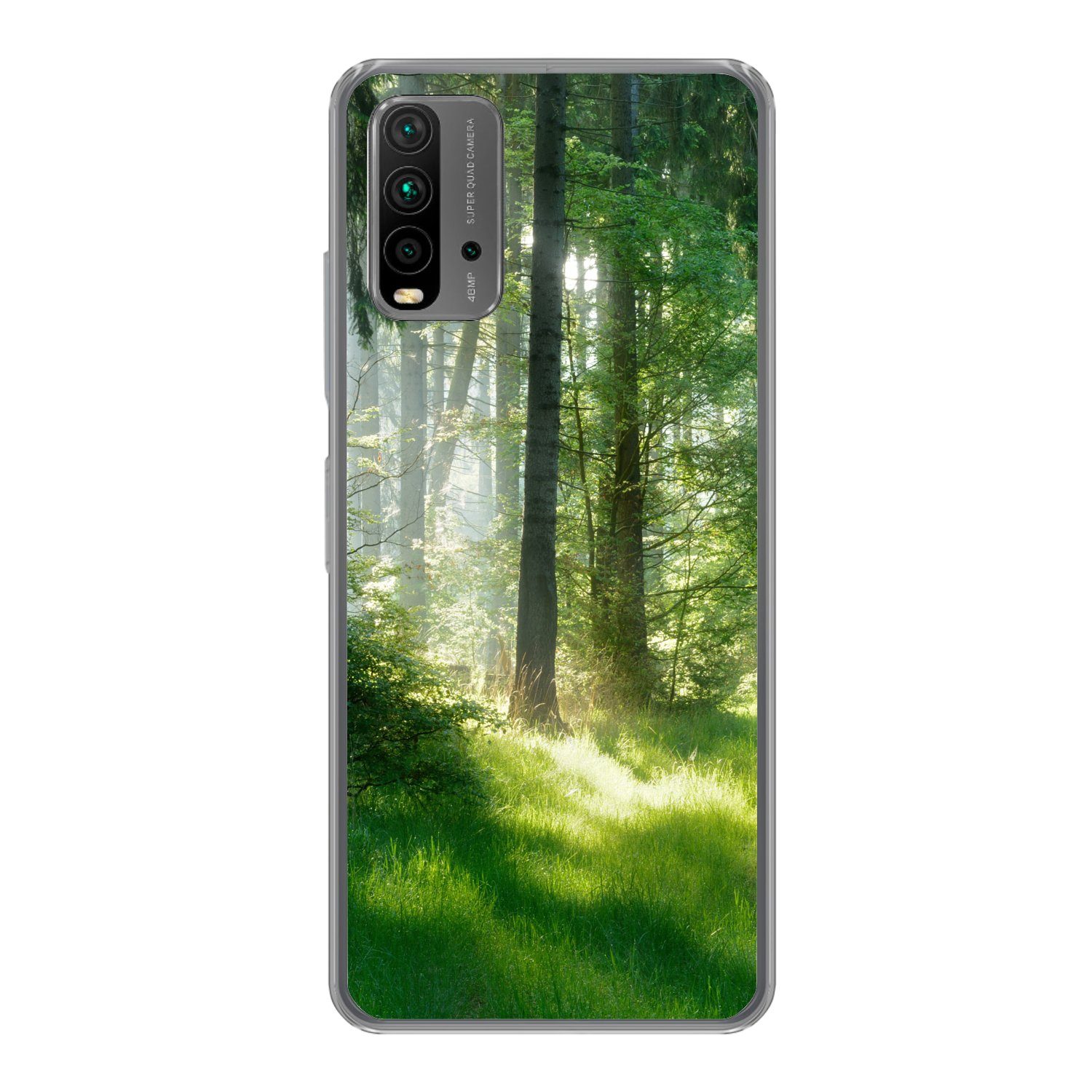 MuchoWow Handyhülle für Xiaomi Redmi 9T Natur - Bäume - Wald - Grün - Sonne - Gras - Pflan, Phone Case, Silikon, Schutzhülle Dünn