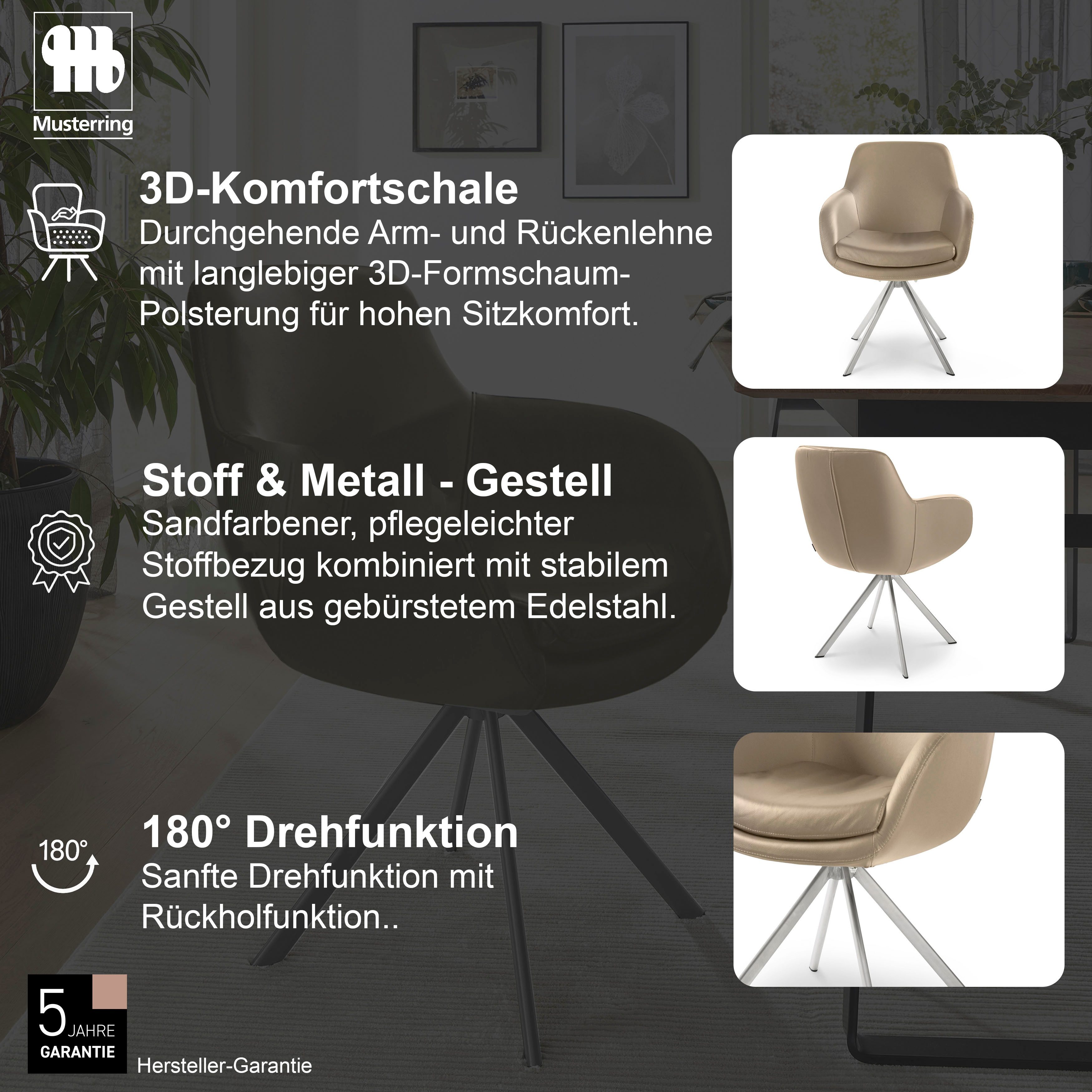 Musterring Esszimmerstuhl Tavia (Set, 2 St), Stativgestell Edelstahl, wahlweise mit Drehfunktion, diverse Farben