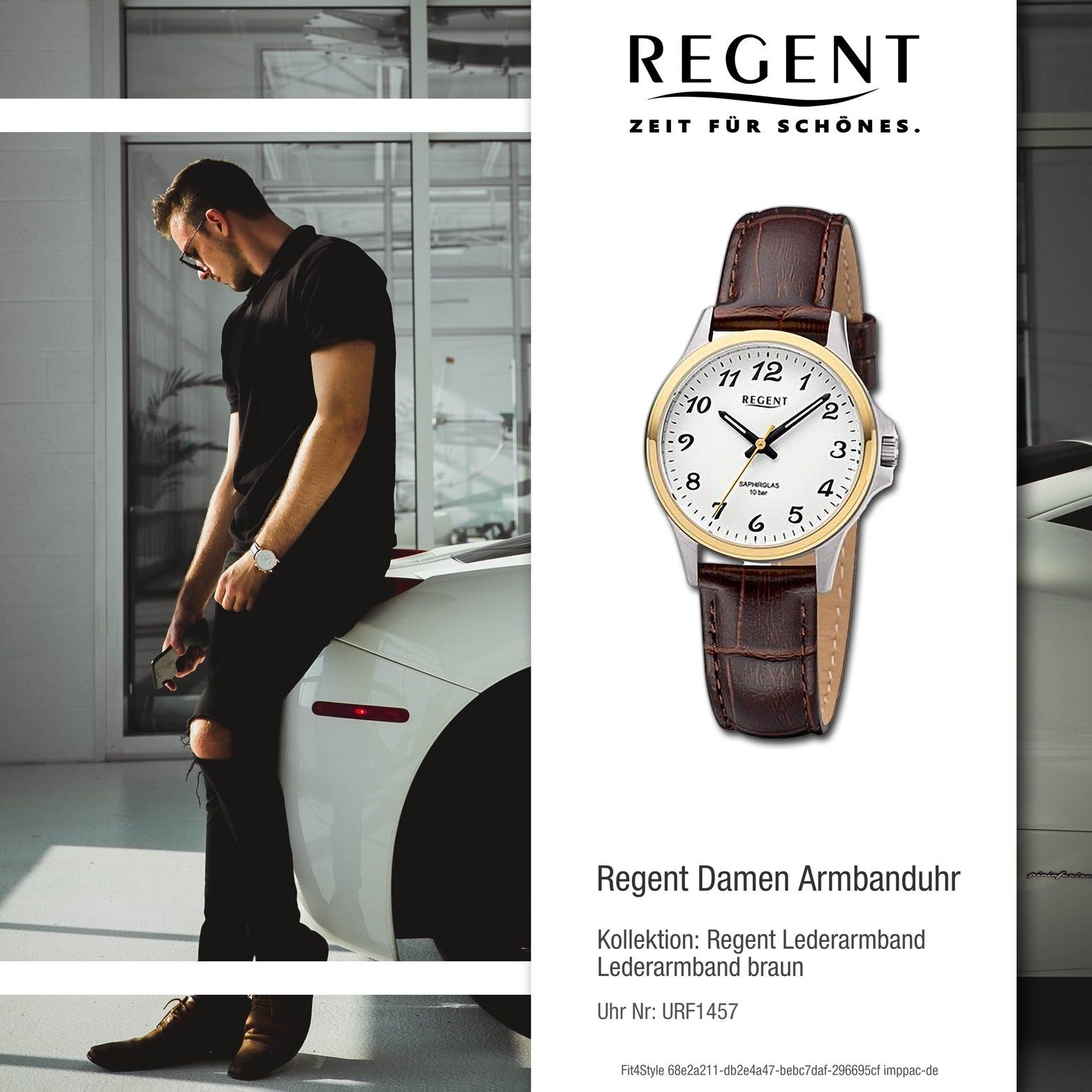 Regent Quarzuhr Analog, extra braun, Damenuhr Lederarmband rundes 32mm) Damen Armbanduhr Gehäuse, groß Regent (ca