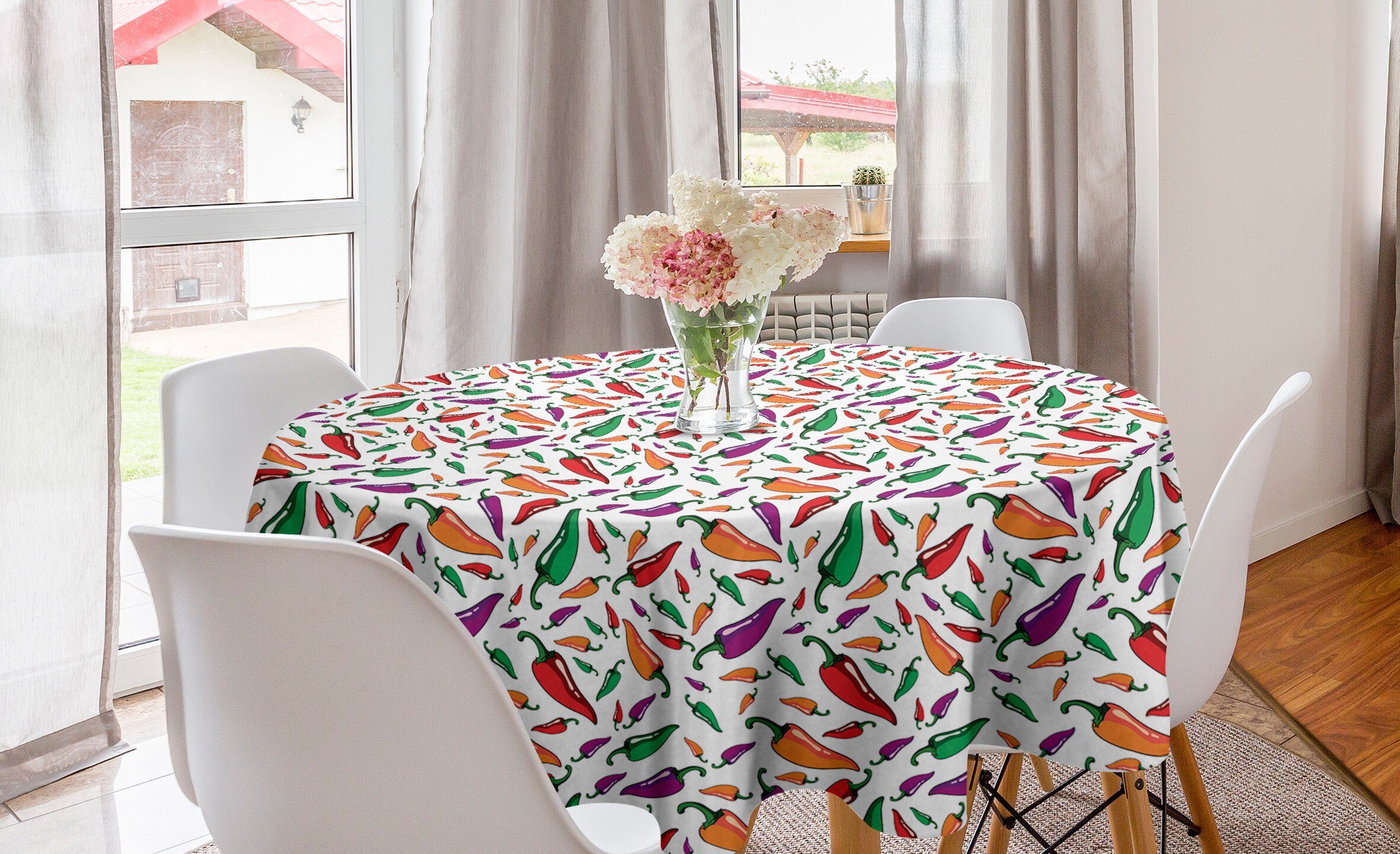 Tischdecke Dekoration, für Abakuhaus Esszimmer Tischdecke Pfeffer Kreis Mexican Cusine Hot Küche Chili Abdeckung