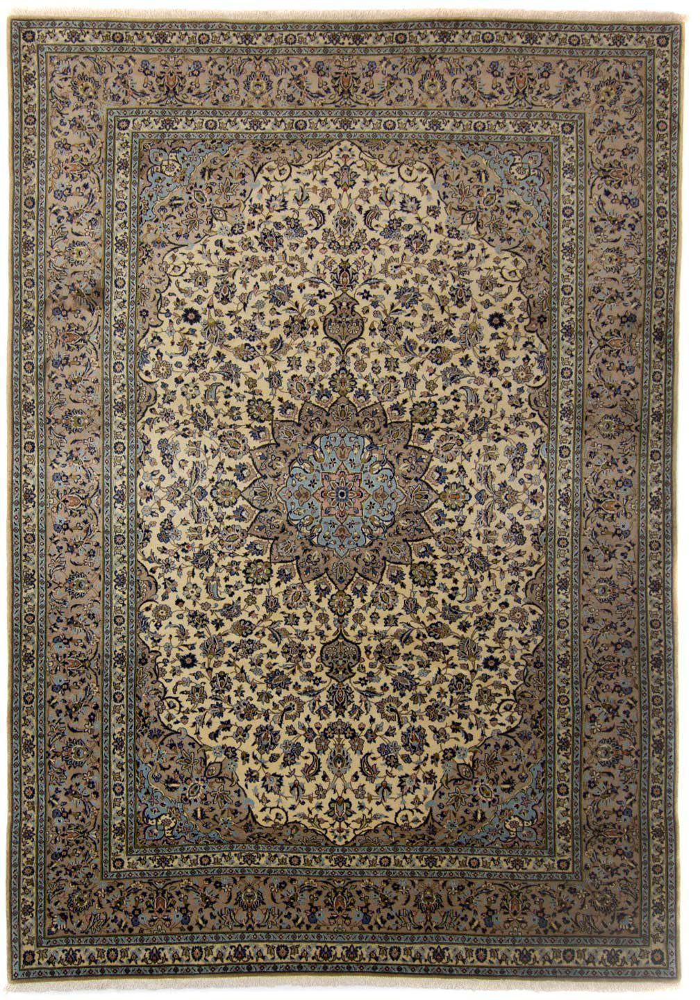Wollteppich Keshan Medaillon Beige chiaro 352 x 257 cm, morgenland, rechteckig, Höhe: 10 mm, Unikat mit Zertifikat