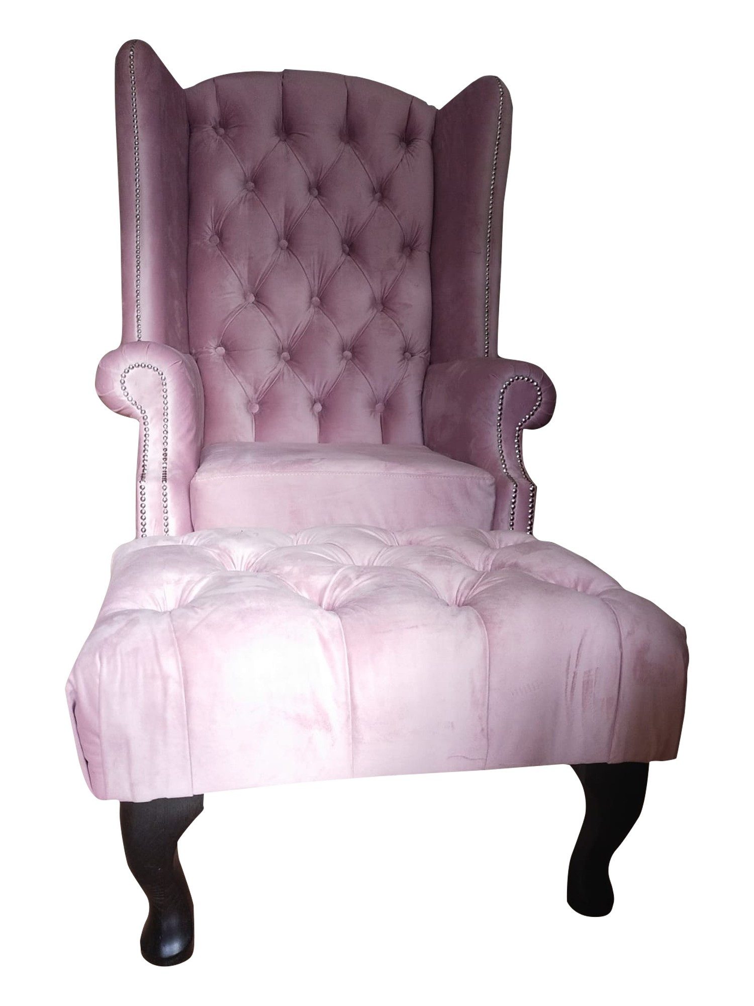 Xlmoebel Ohrensessel Chesterfield Hocker Samt Rosa Sitz Lounge Relax Club (2-St), Made in Europa
