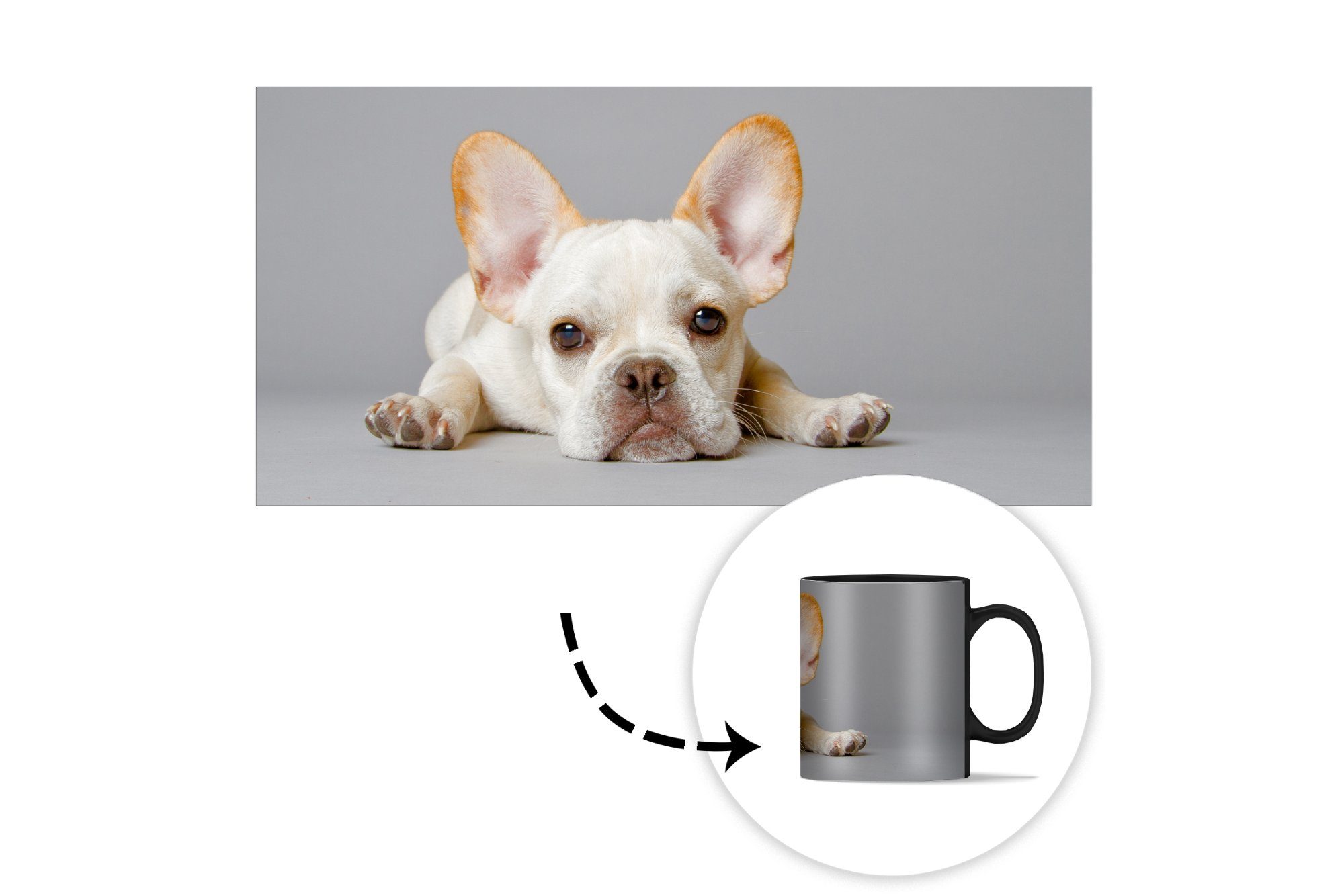 Keramik, Geschenk Beine, Tasse Kaffeetassen, Teetasse, Farbwechsel, - Bulldogge Französische Zaubertasse, - MuchoWow Weiß