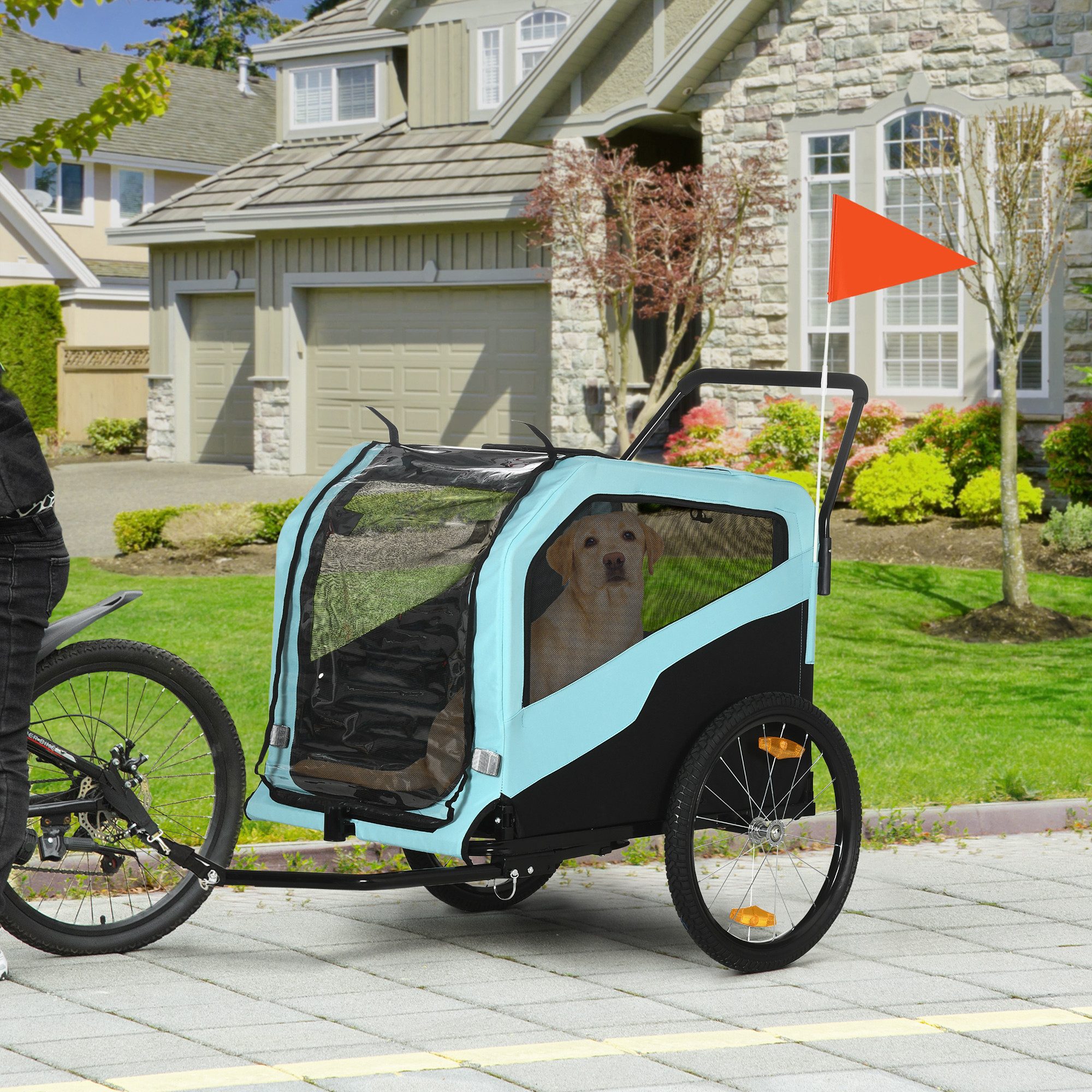 PawHut Fahrradhundeanhänger 2-in-1 Hundeanhänger, Hundewagen mit Reflektoren, max. 30 kg, Hundewagen mit Reflektoren