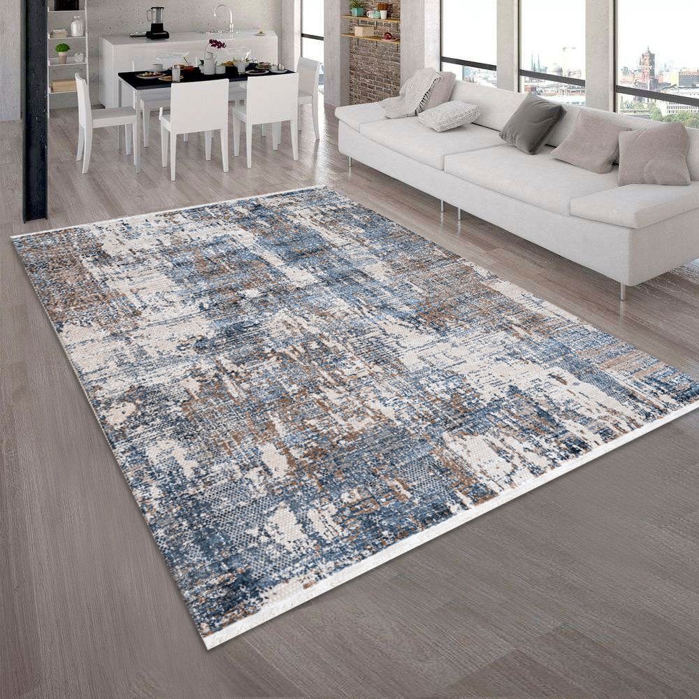 Teppich modern Wohnzimmerteppich abstrakt in grau blau 