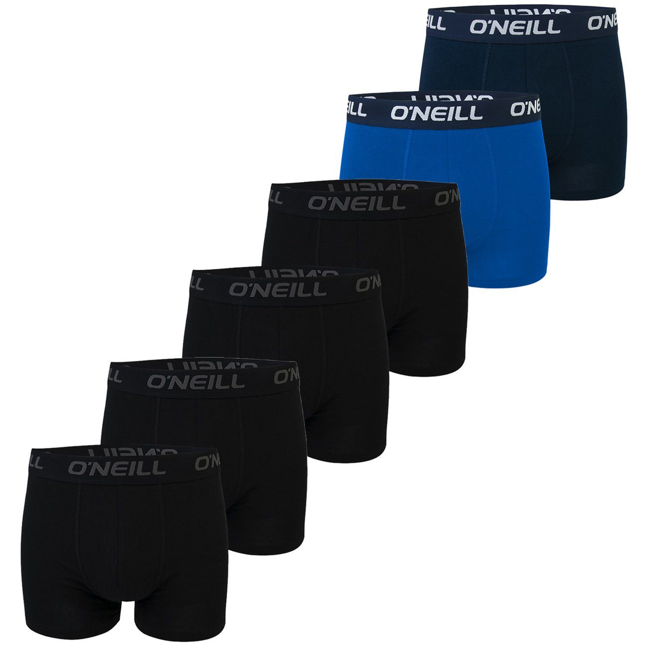 O'Neill Boxershorts Men boxer O'Neill plain Multipack (6-St) mit Logo Webbund 4x Black (6969P) & 2x Cobalt Marine (4749P)