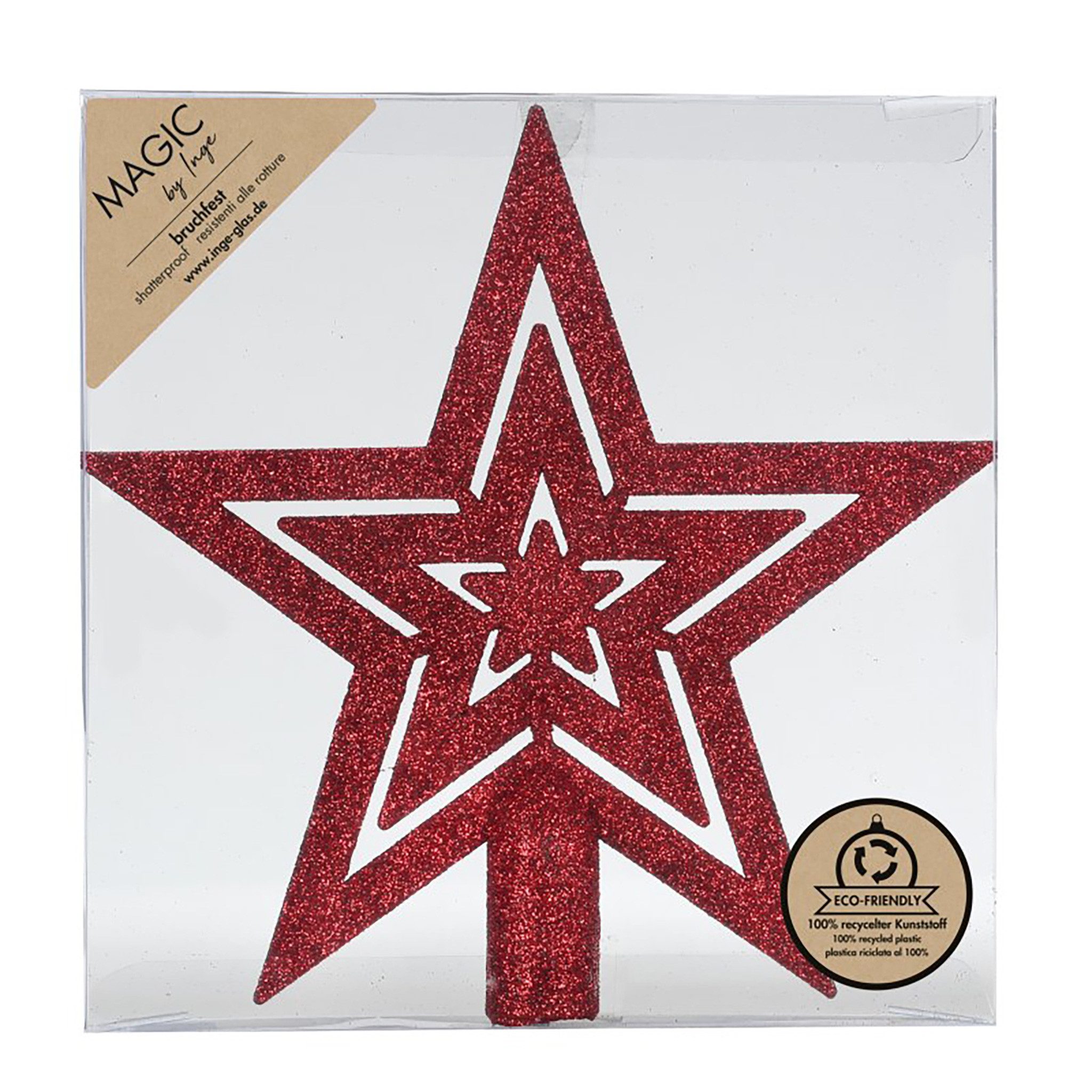 Holly & Jolly Christbaumspitze, Christbaumspitze Stern 21,5cm Kunststoff mit Glitzer - Morello Cherry
