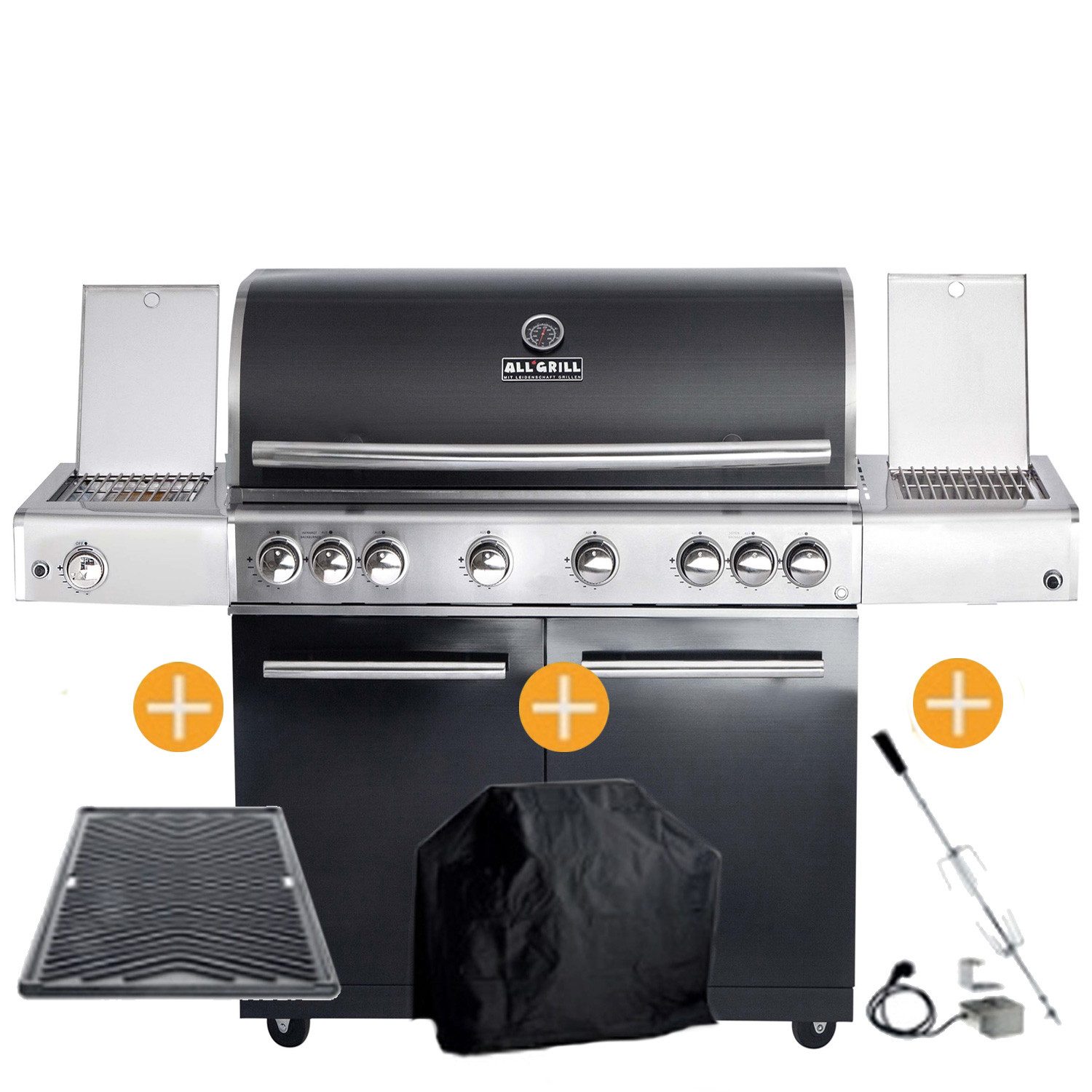 ALL'GRILL Gasgrill CHEF Paket XL2 Backburner Seitenkocher Steakzone GRATIS Zubehör
