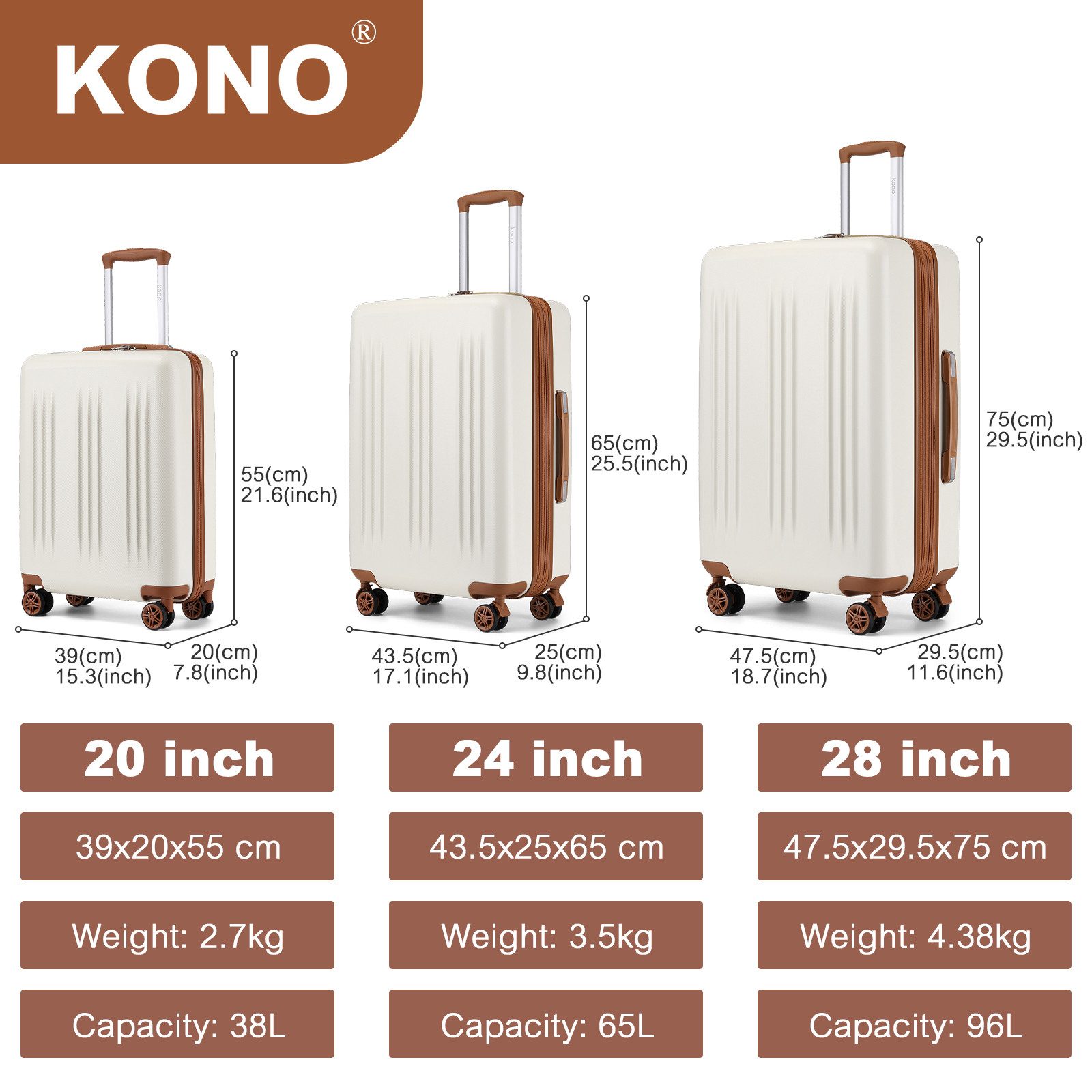 KONO Koffer Handgepäck-Trolley, Ultraleichter Hartschalenkoffer günstig online kaufen