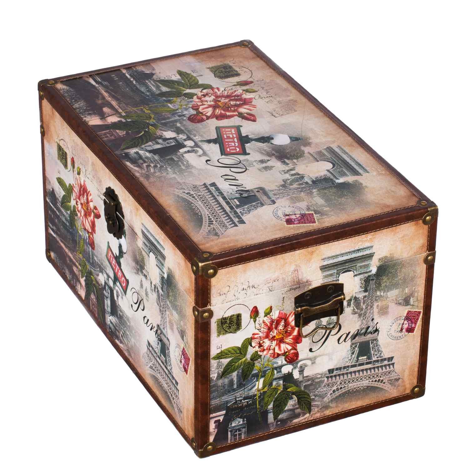 BIRENDY Dekoobjekt Truhe Kiste SJ08551 New York Paris Holztruhe mit Kunstleder bezogen