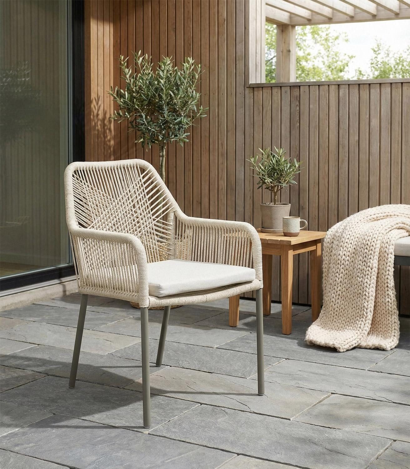 Outdoor Gartenstuhl STILO, Anthrazit, Beige, Aluminium, Seilbespannung (1 St), mit Sitzkissen, B 56 x H 84 x T 64 cm