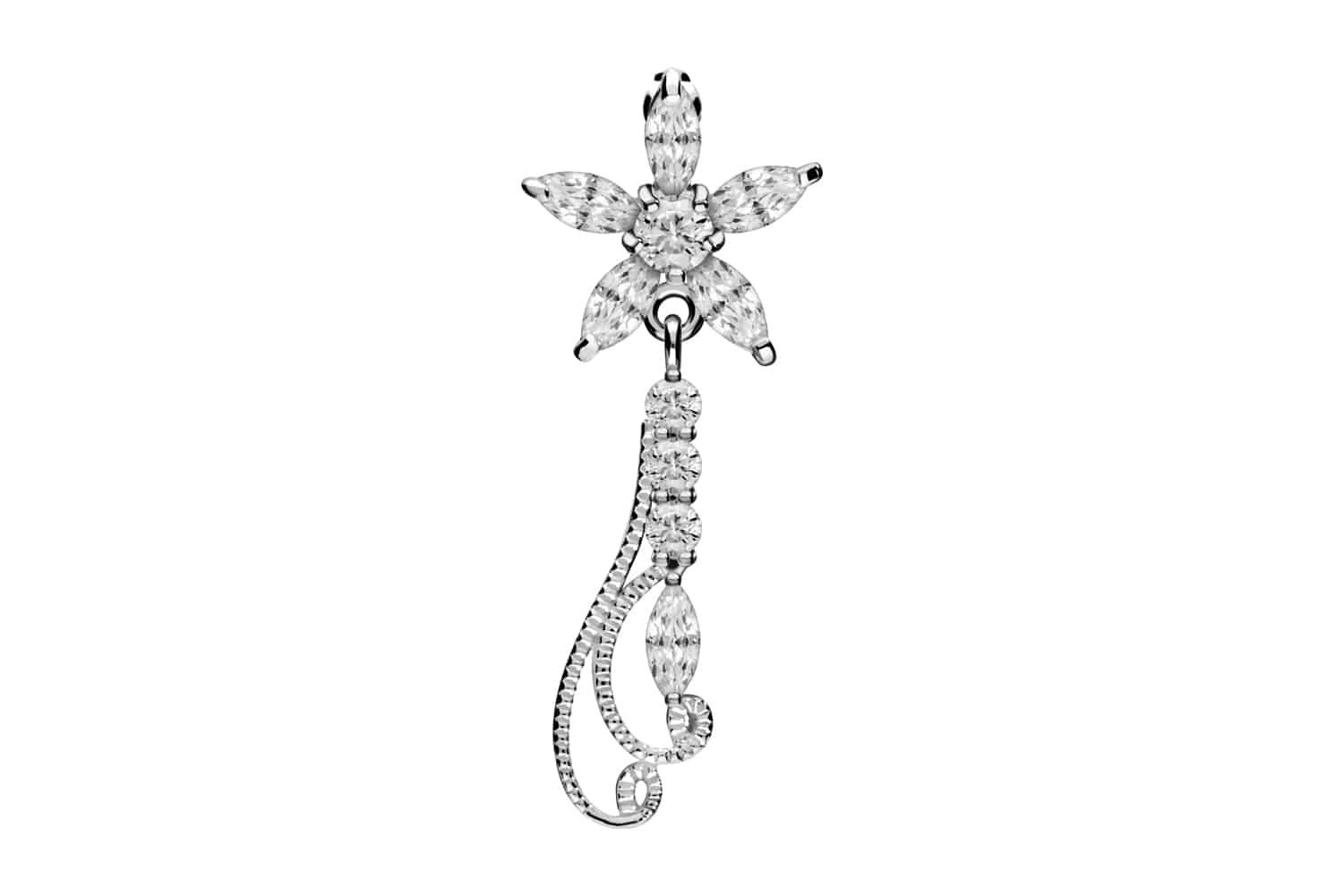 PIERCINGLINE Bauchnabelpiercing Titan Bananabell mit 925er Silber-Design KRISTALLBLUME + ANHÄNGER (Bananabells, 1-tlg)