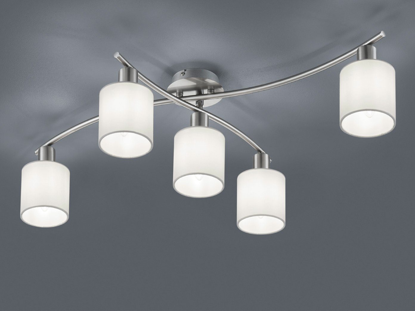 TRIO Leuchten LED Deckenleuchte, Dimmfunktion, LED wechselbar, Warmweiß, Groß-e Design-klassiker Lampenschirme Stoff schwenkbar, Breite 80cm