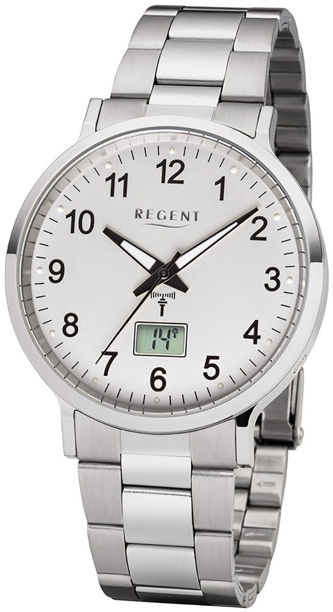 Regent Funkuhr Regent Herren Uhr FR-248 Metall Funkwerk, Herren Funkuhr rund, groß (ca. 40mm), Metallarmband silver