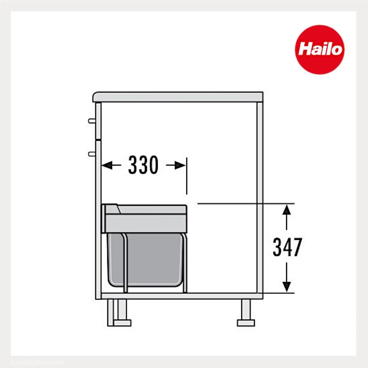 Hailo Einbaumülleimer Hailo Abfallsammler 3644701 TR Swing Raumspar-Tandem-S 18 + 12 Liter, 3644701 2fach für Schrankbreite ab 500 mm mit Drehtür – Bild 5 von 5
