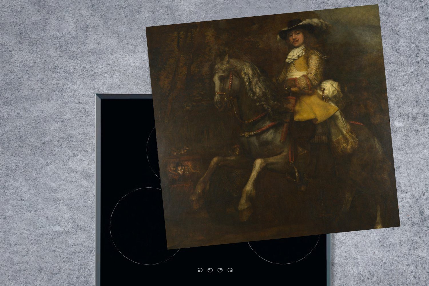 Vinyl, cm, Arbeitsplatte -, MuchoWow küche Ceranfeldabdeckung, für tlg), Mannes 78x78 Frederick eines Pferd, (1 Rihel Herdblende-/Abdeckplatte Porträt zu möglicherweise
