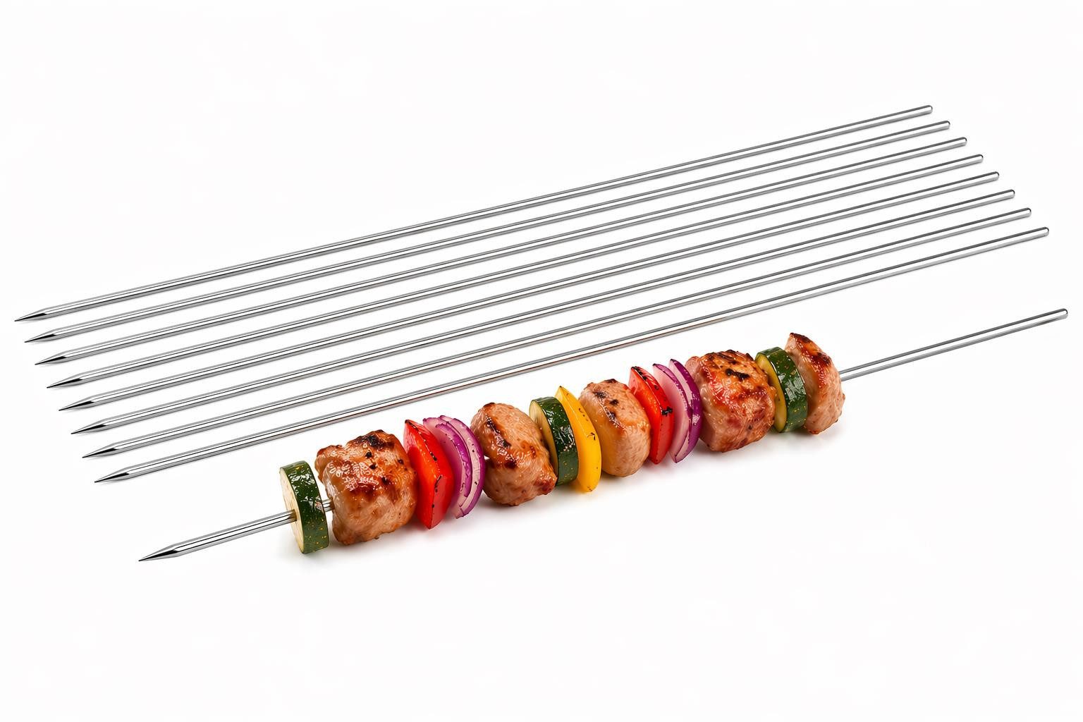 BAYLI Grillspieß 10er Set Edelstahl Grillspieße 33 cm – Schaschlikspieße rund rostfrei