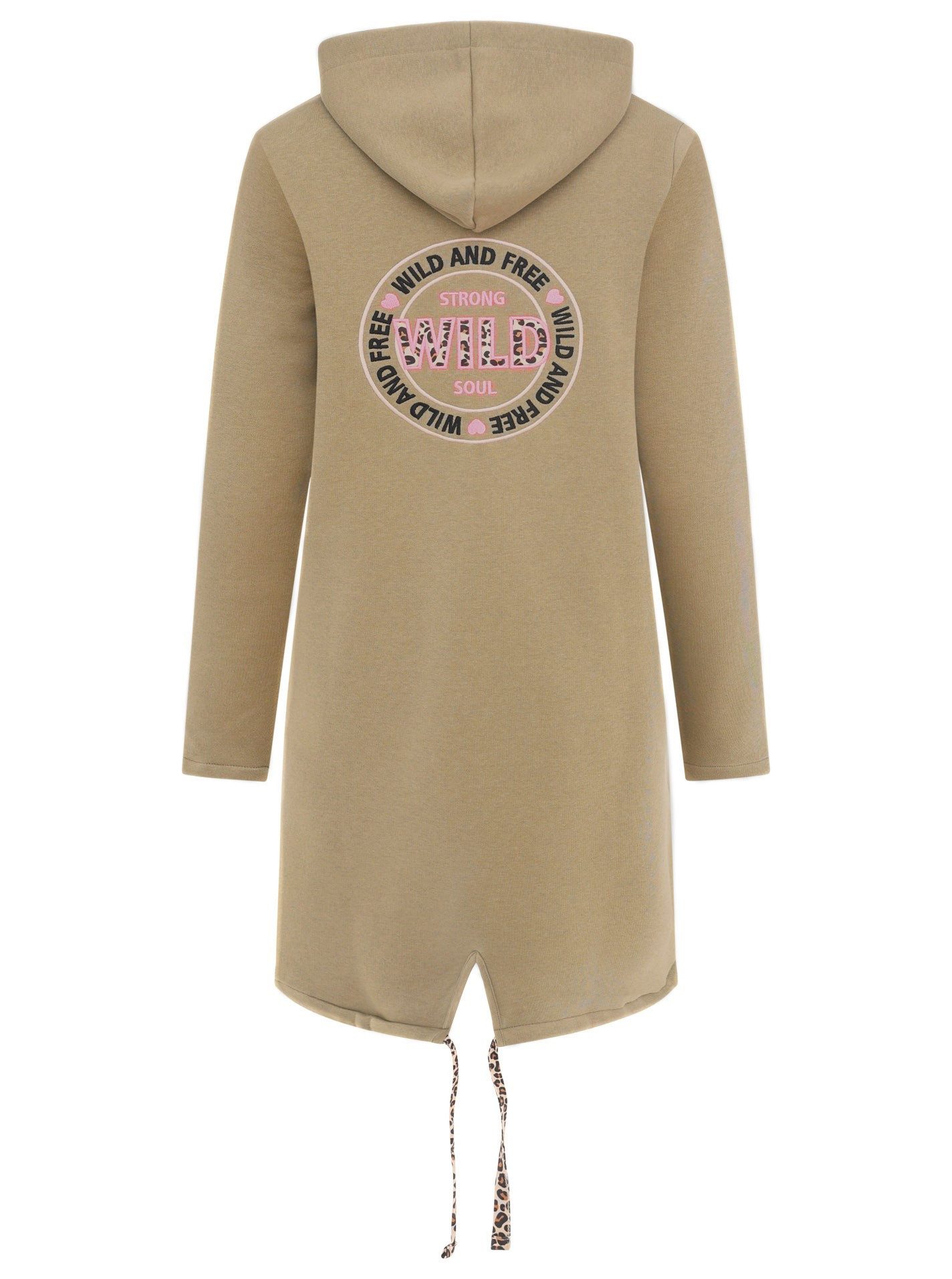 Zwillingsherz Jerseymantel "Wild and Free" mit auffäligem Front und Back Motiv und Leo Details – Bild 4 von 5